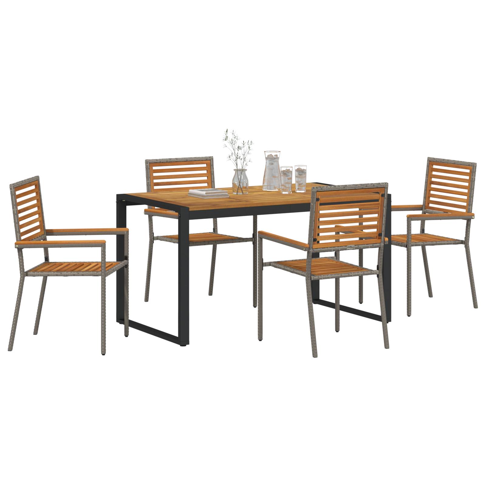 vidaXL 5-teiliges Garten Esstischset Grau Poly Rattan Akazie