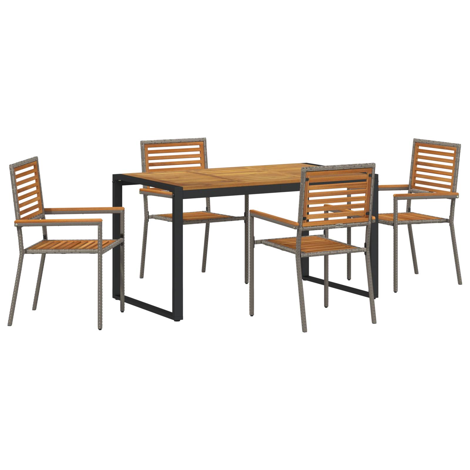 vidaXL 5-teiliges Garten Esstischset Grau Poly Rattan Akazie