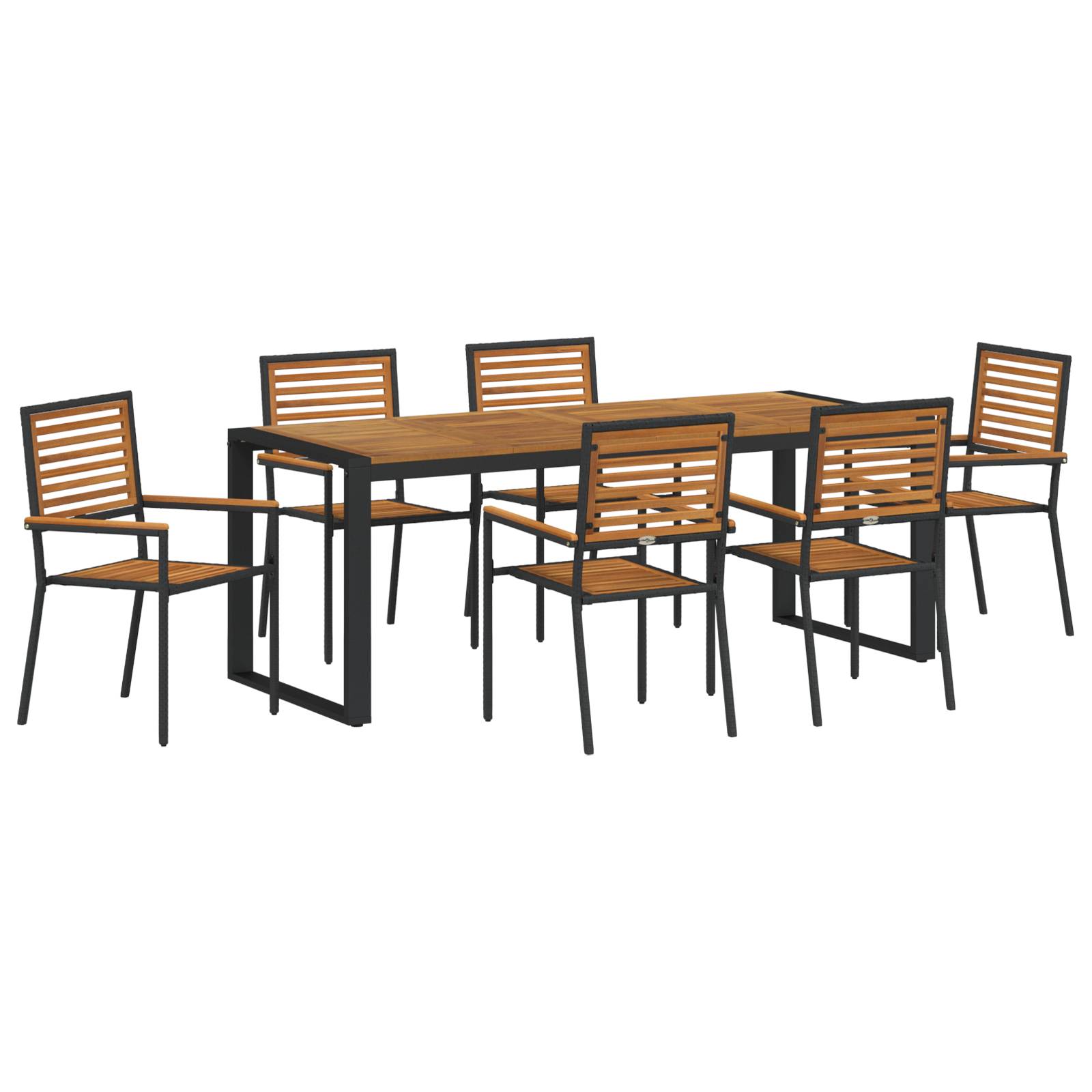 vidaXL 7 Teile Garten Essensemble Schwarz Poly Rattan Akazie