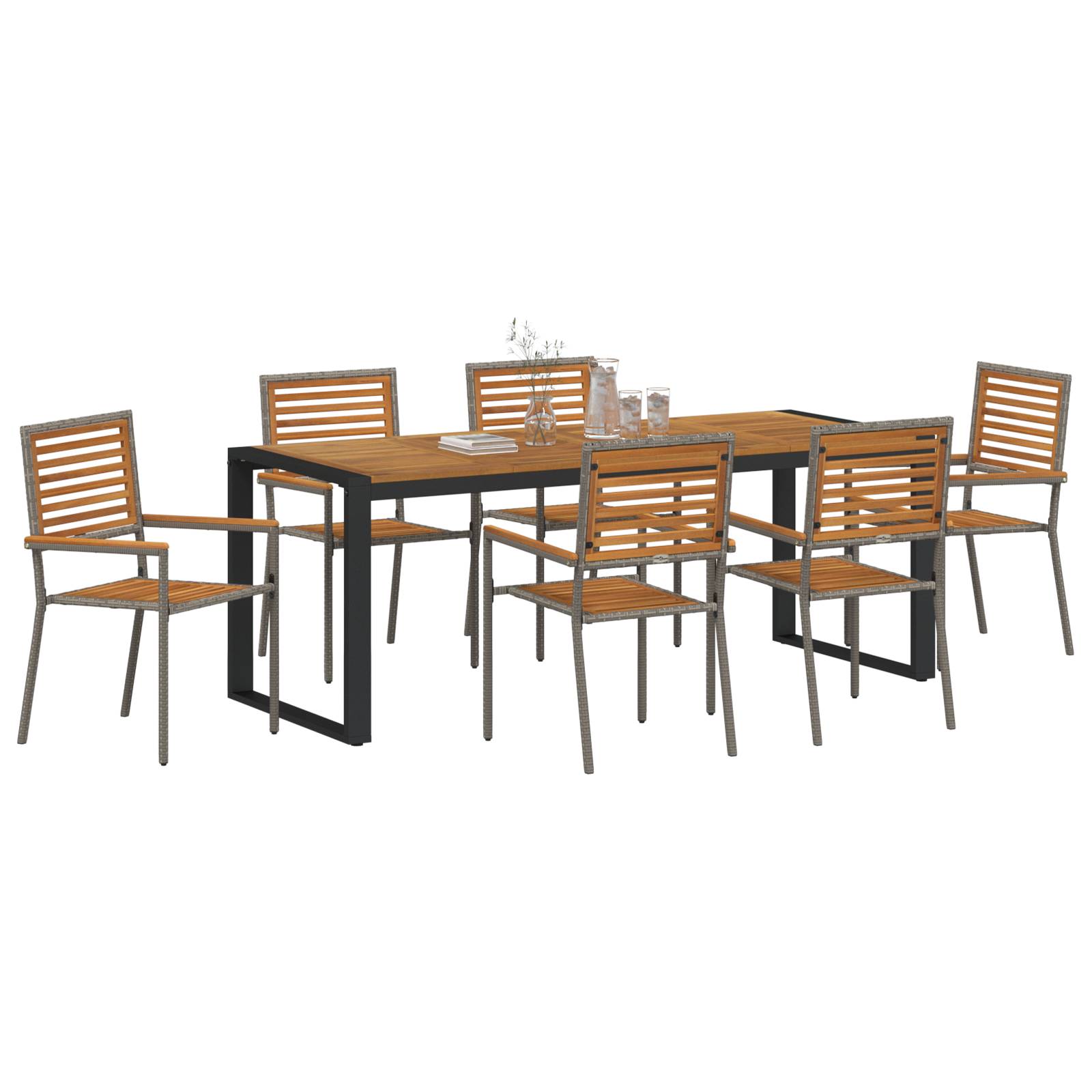vidaXL 7-teiliges Garten Essset Grau Poly-Rattan Akazie