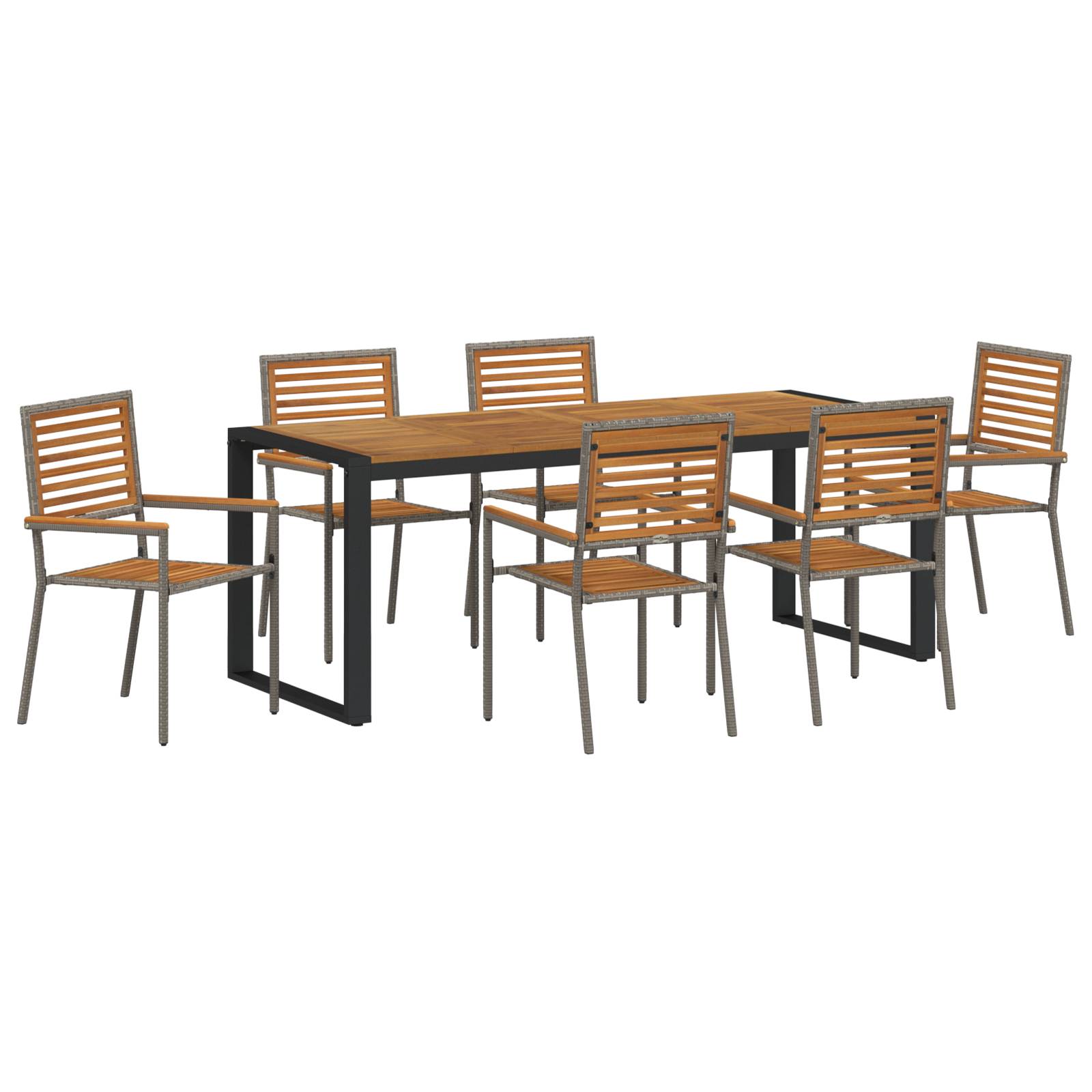 vidaXL 7-teiliges Garten Essset Grau Poly-Rattan Akazie