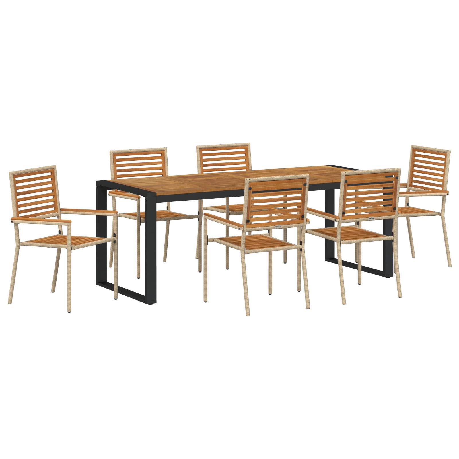 vidaXL 7-teiliges Garten Essset Beige Poly-Rattan Akazie