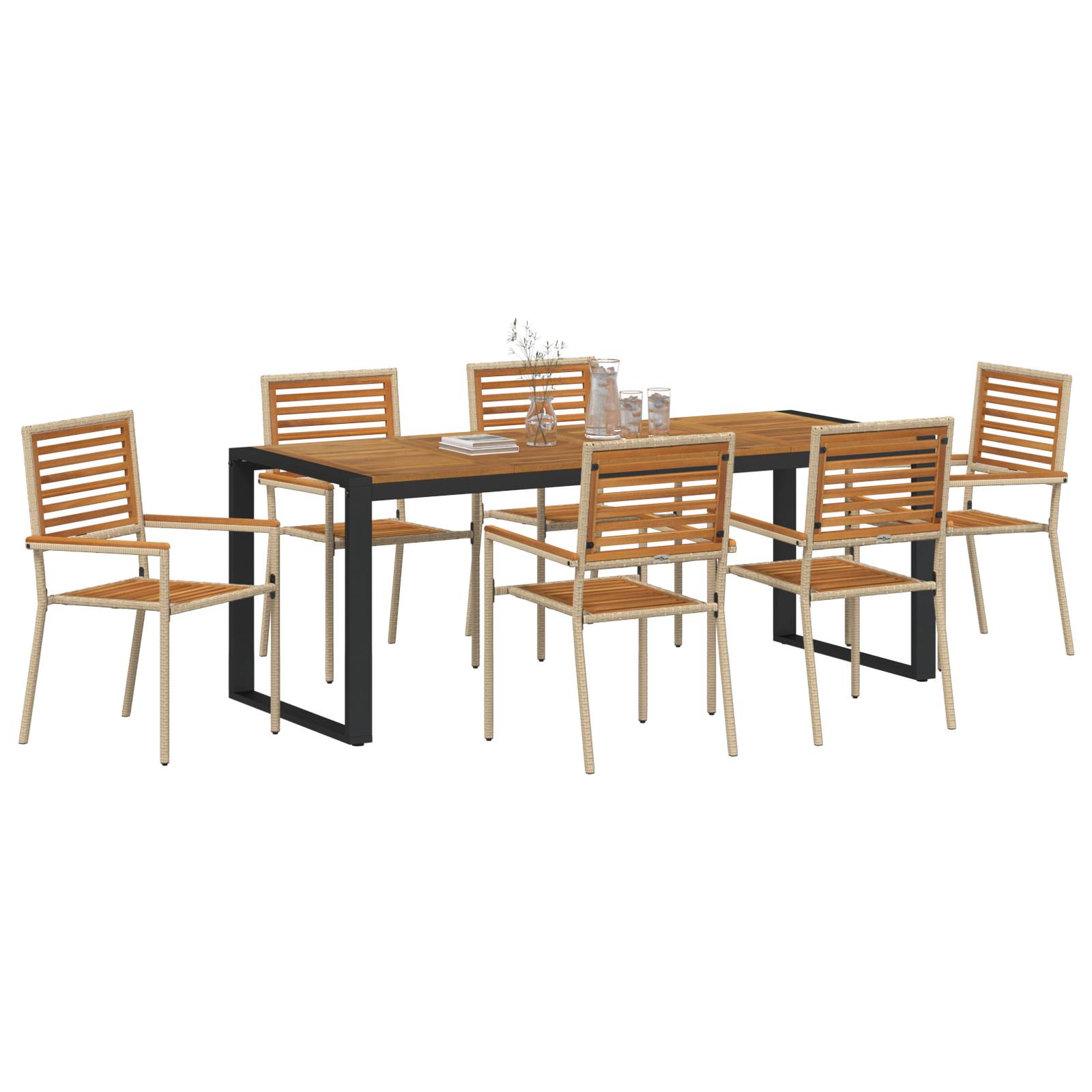 vidaXL 7-teiliges Garten Essset Beige Poly-Rattan Akazie