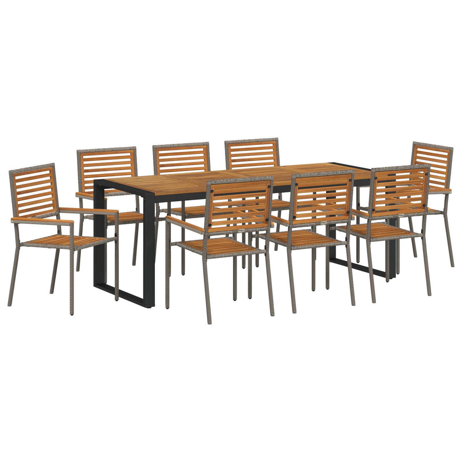 vidaXL 9-teiliges Garten Esszimmer Set Grau Poly-Rattan Akazie