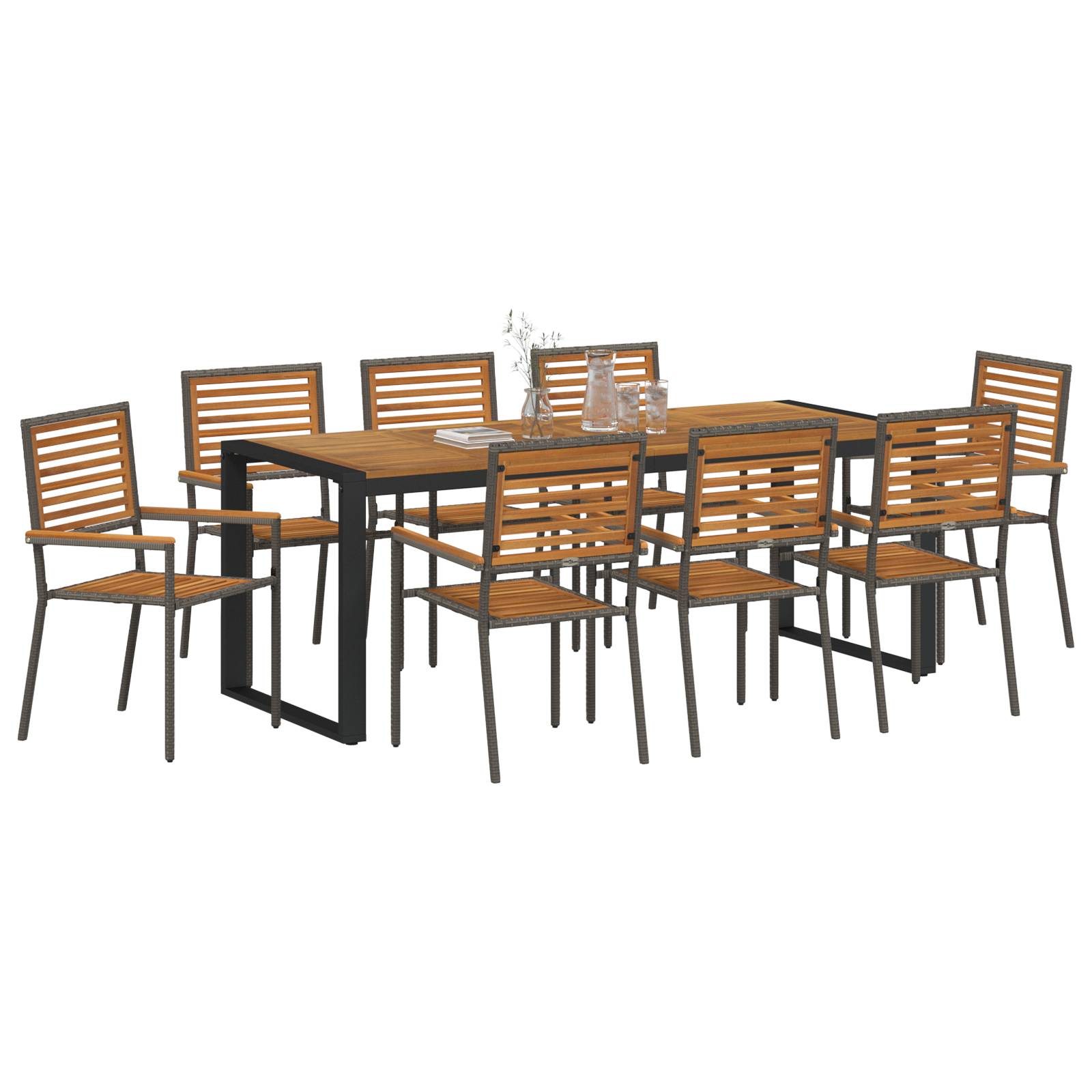 vidaXL 9-teiliges Garten Esszimmer Set Grau Poly-Rattan Akazie