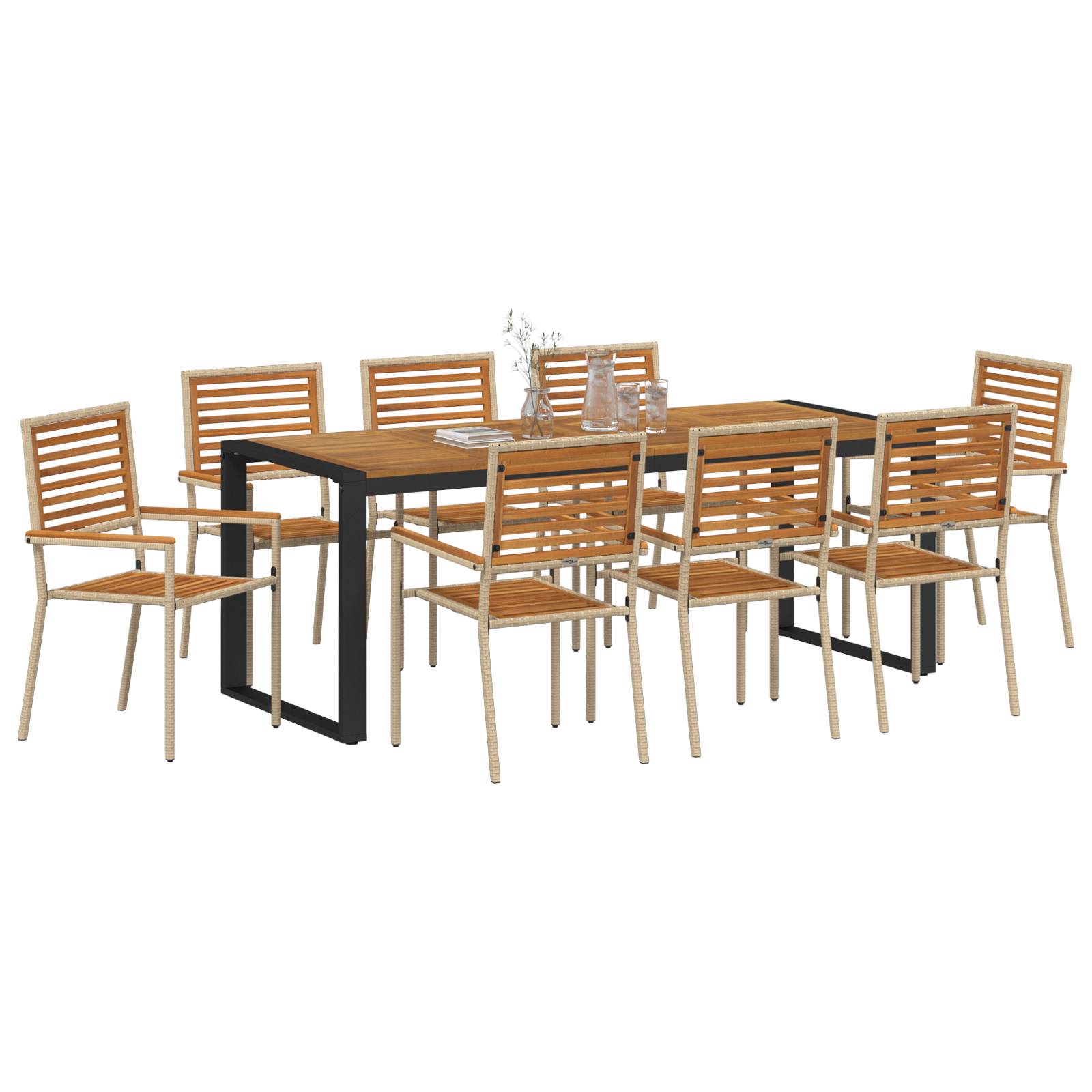 vidaXL 9 Teile Garten Esstischset Beige Poly Rattan Akazie