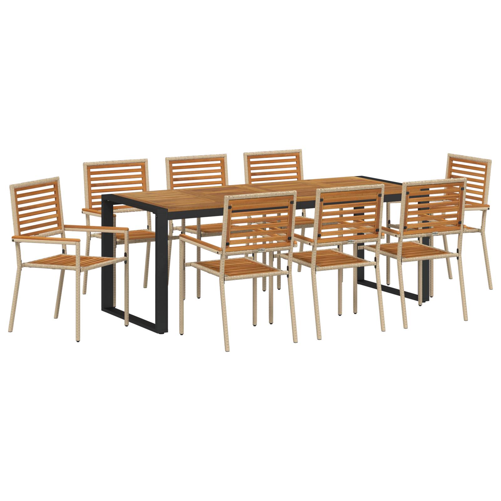vidaXL 9 Teile Garten Esstischset Beige Poly Rattan Akazie