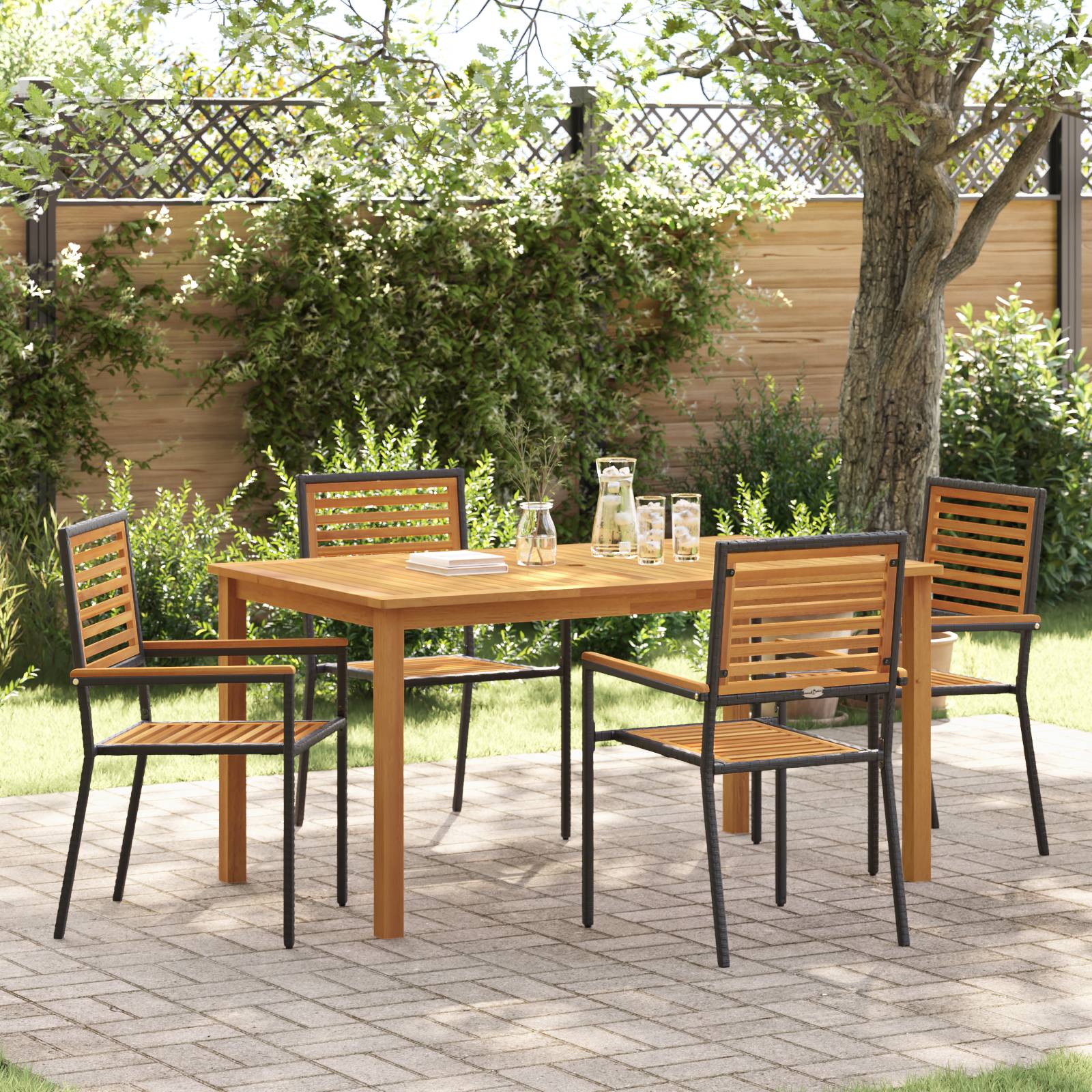 vidaXL 5-teiliges Garten Esszimmer Set Schwarz Polyrattan Akazie
