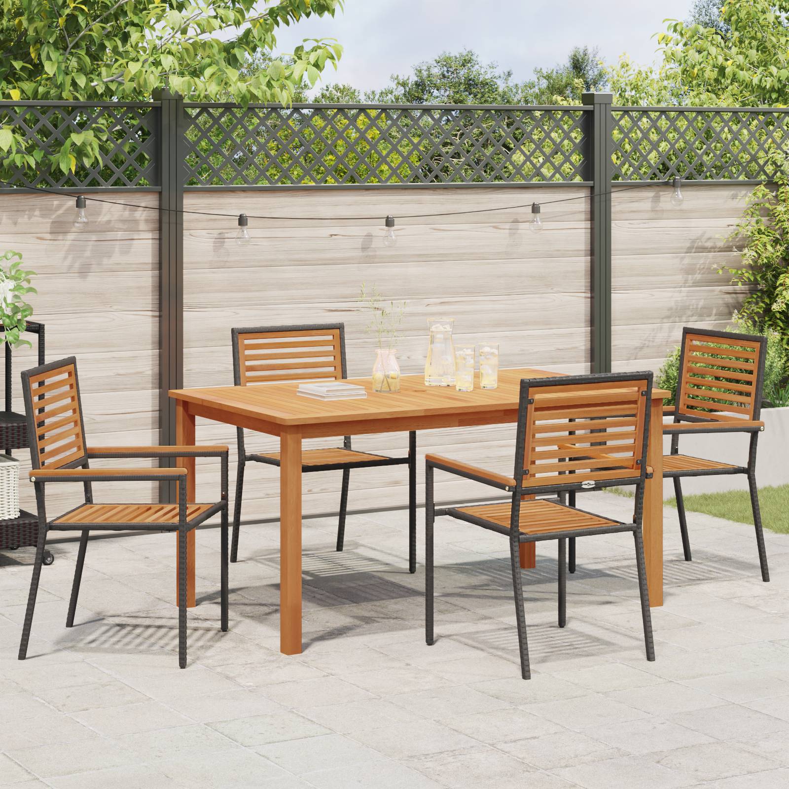 vidaXL 5-teiliges Garten Esszimmer Set Schwarz Polyrattan Akazie