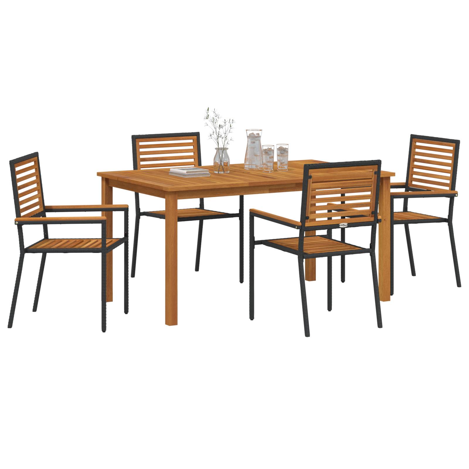 vidaXL 5-teiliges Garten Esszimmer Set Schwarz Polyrattan Akazie