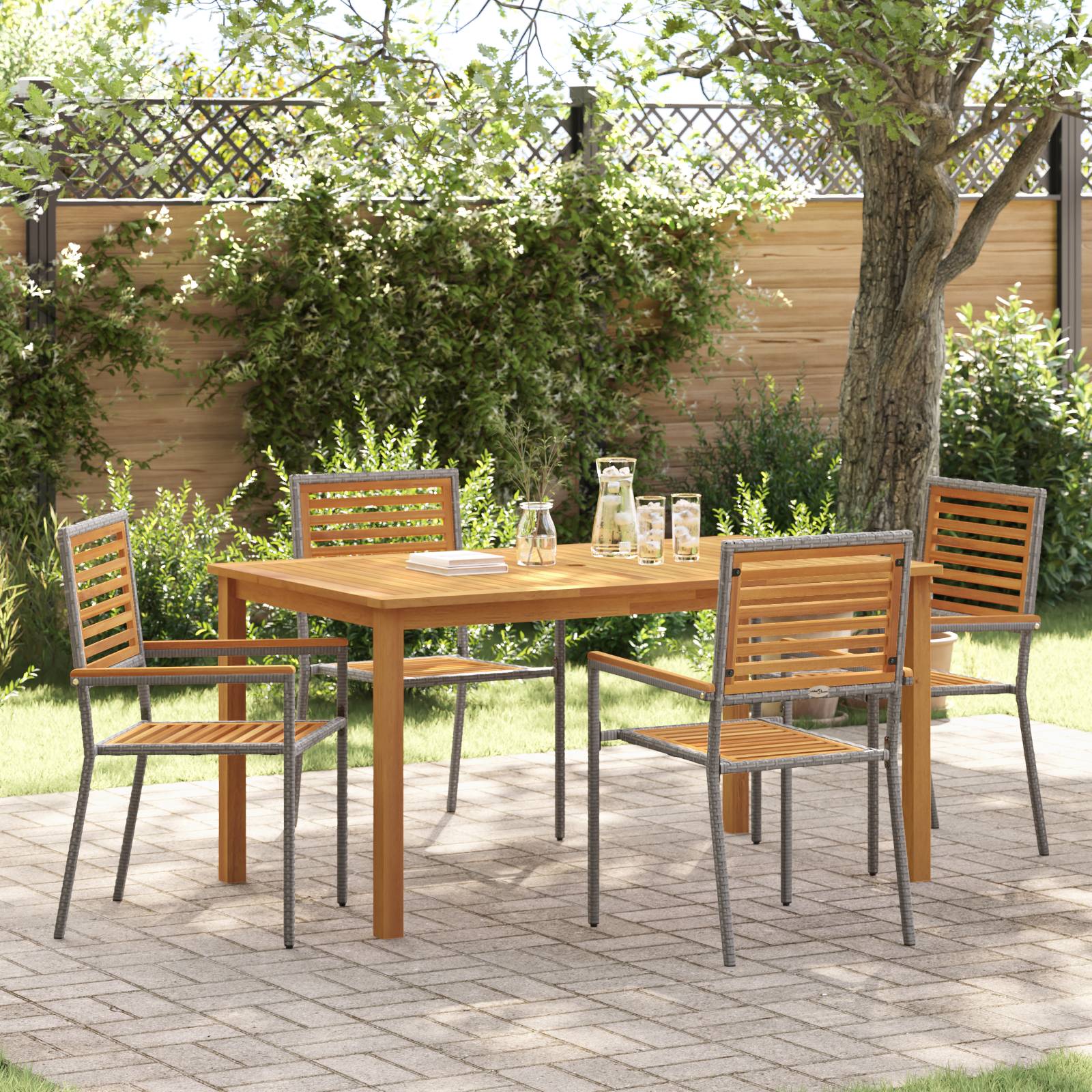 vidaXL 5-teiliges Garten Essset Grau Poly Rattan Akazie