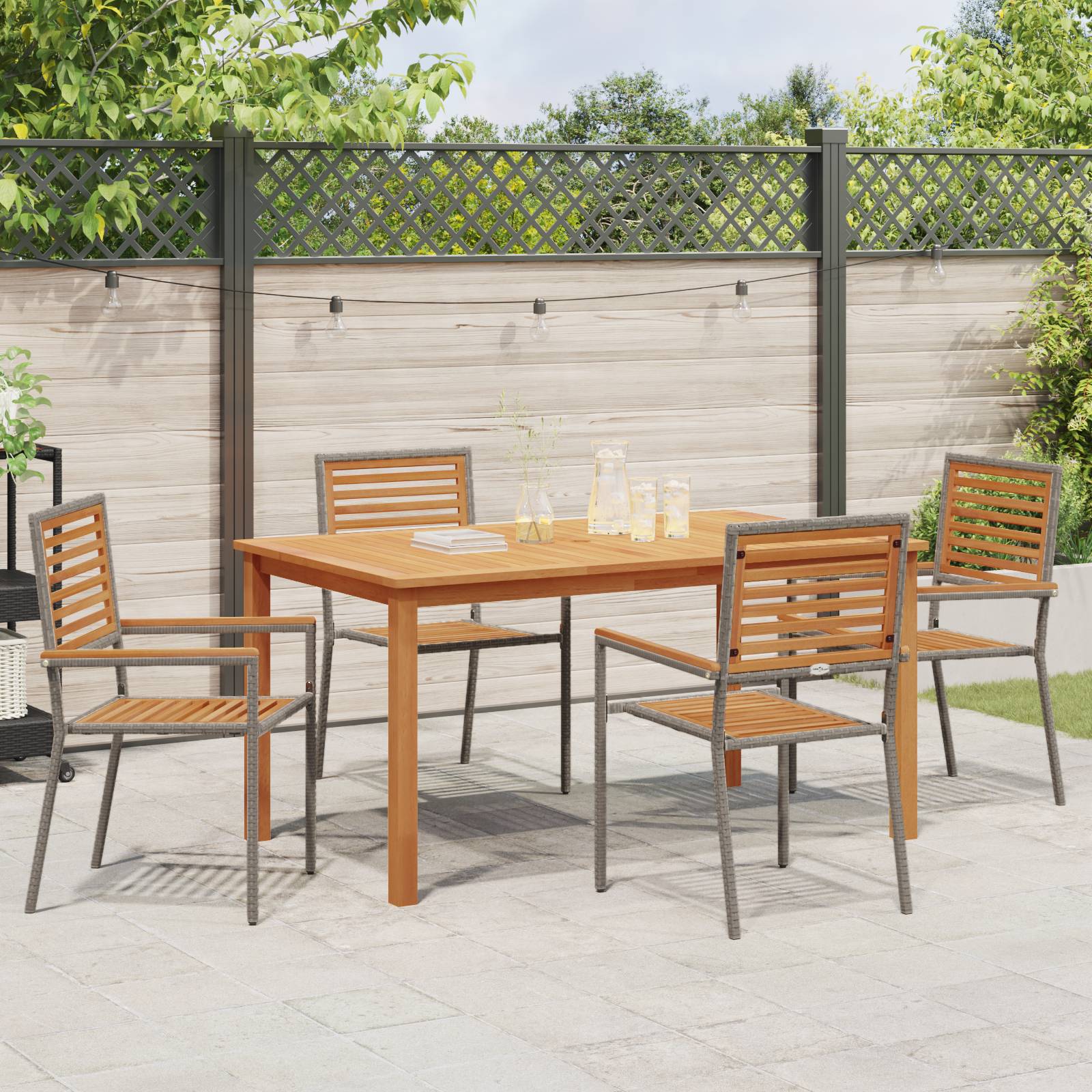 vidaXL 5-teiliges Garten Essset Grau Poly Rattan Akazie