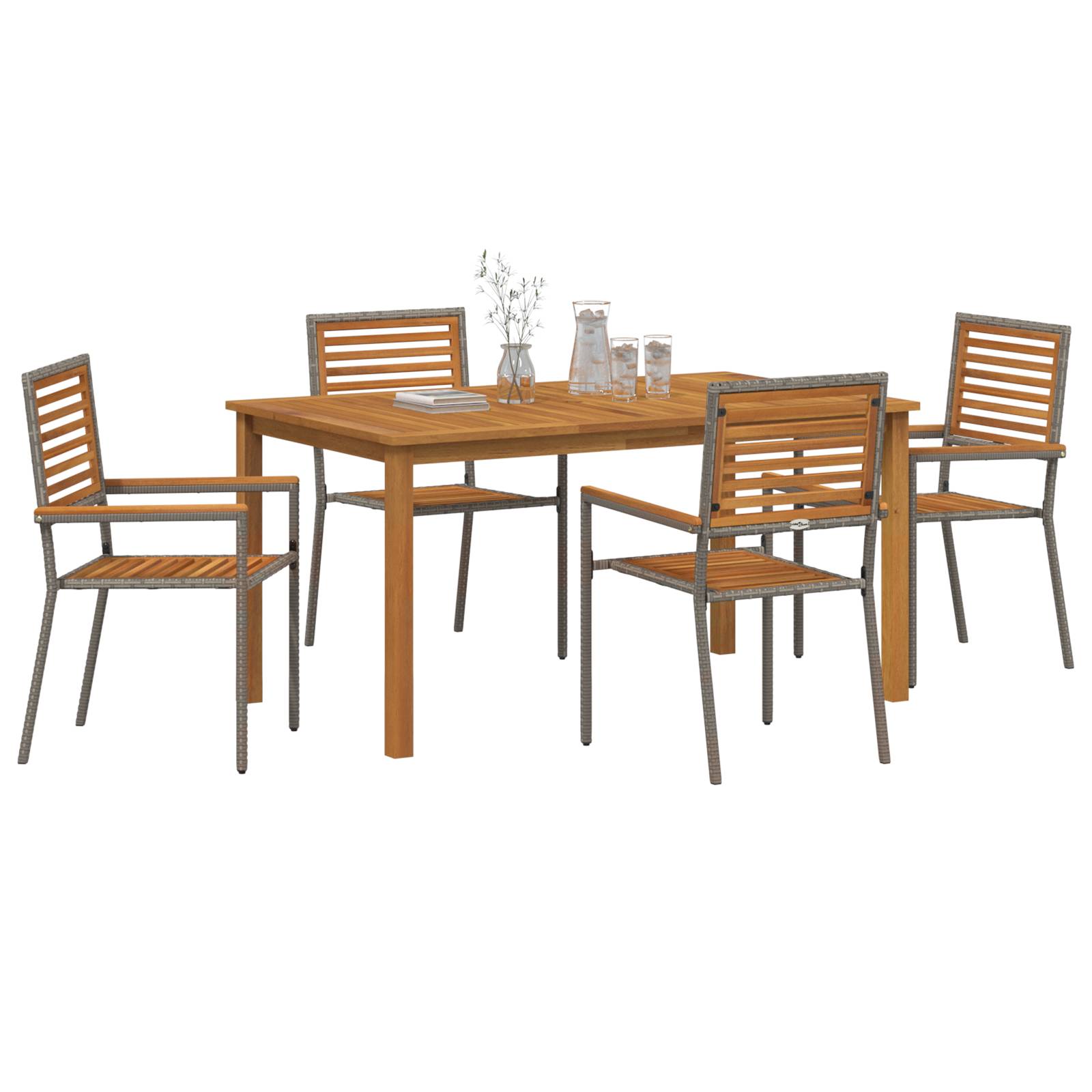 vidaXL 5-teiliges Garten Essset Grau Poly Rattan Akazie