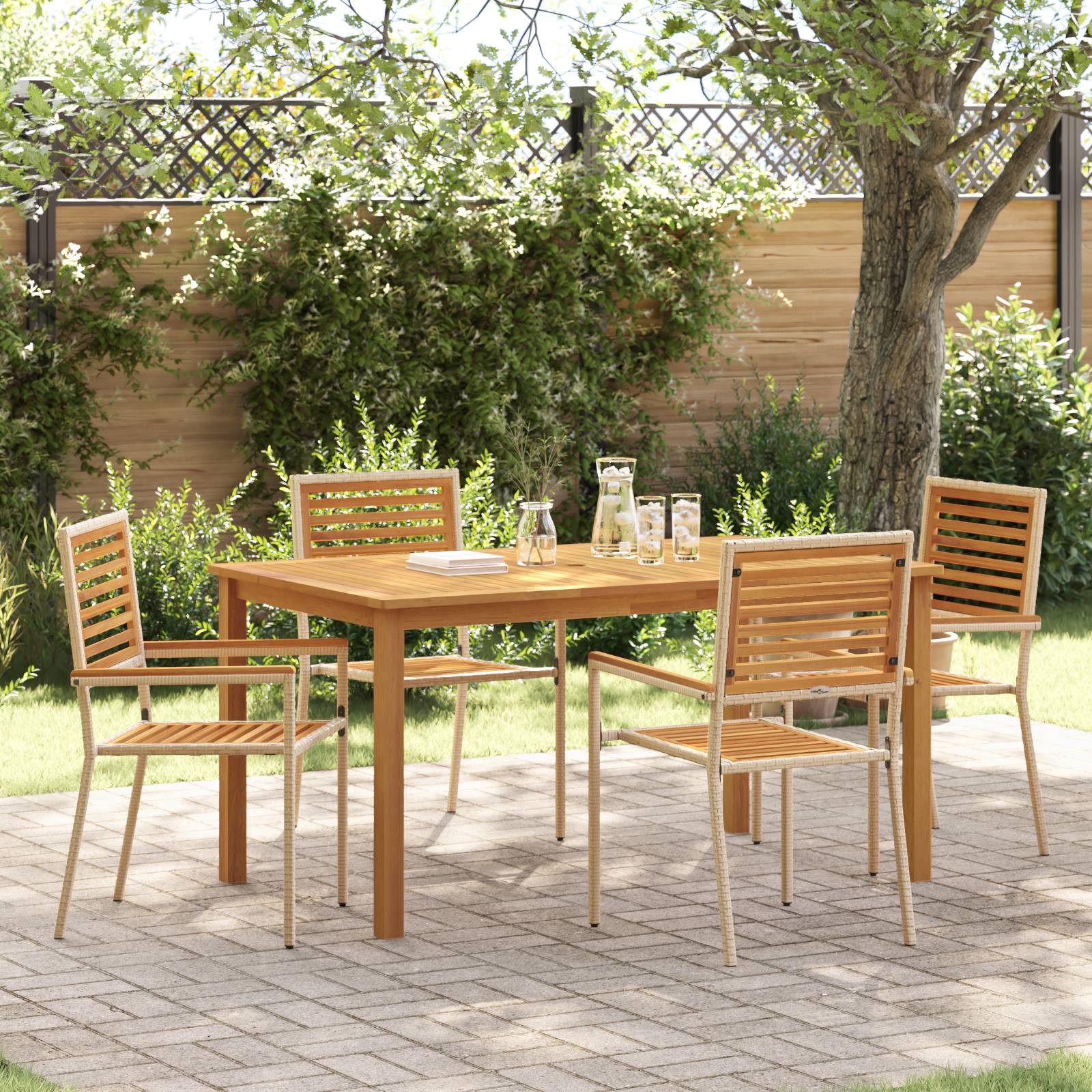 vidaXL 5-teiliges Garten-Essset Beige Poly Rattan Akazie