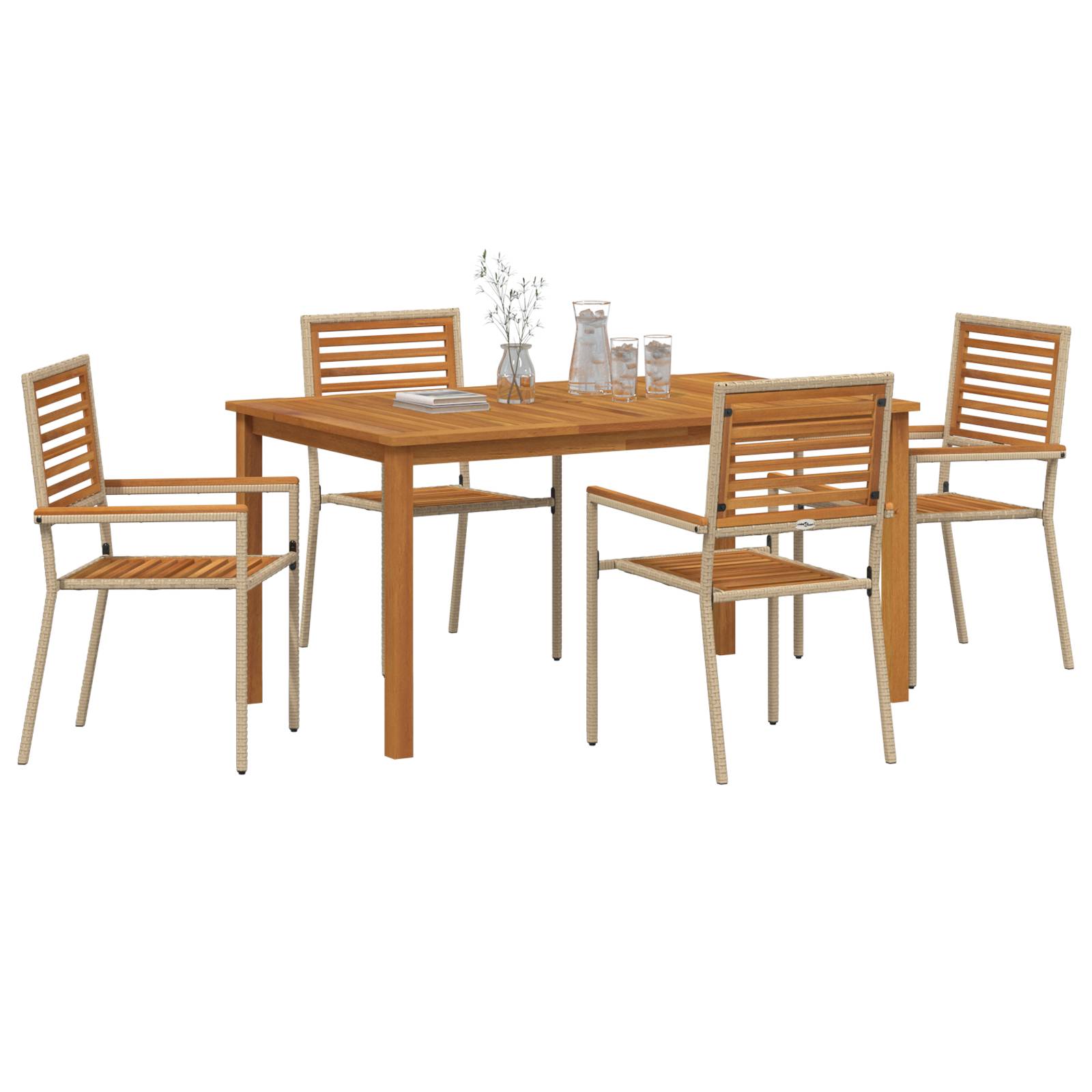 vidaXL 5-teiliges Garten-Essset Beige Poly Rattan Akazie