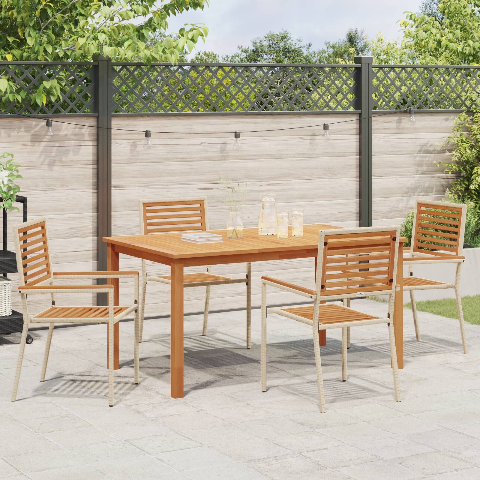 vidaXL 5-teiliges Garten-Essset Beige Poly Rattan Akazie