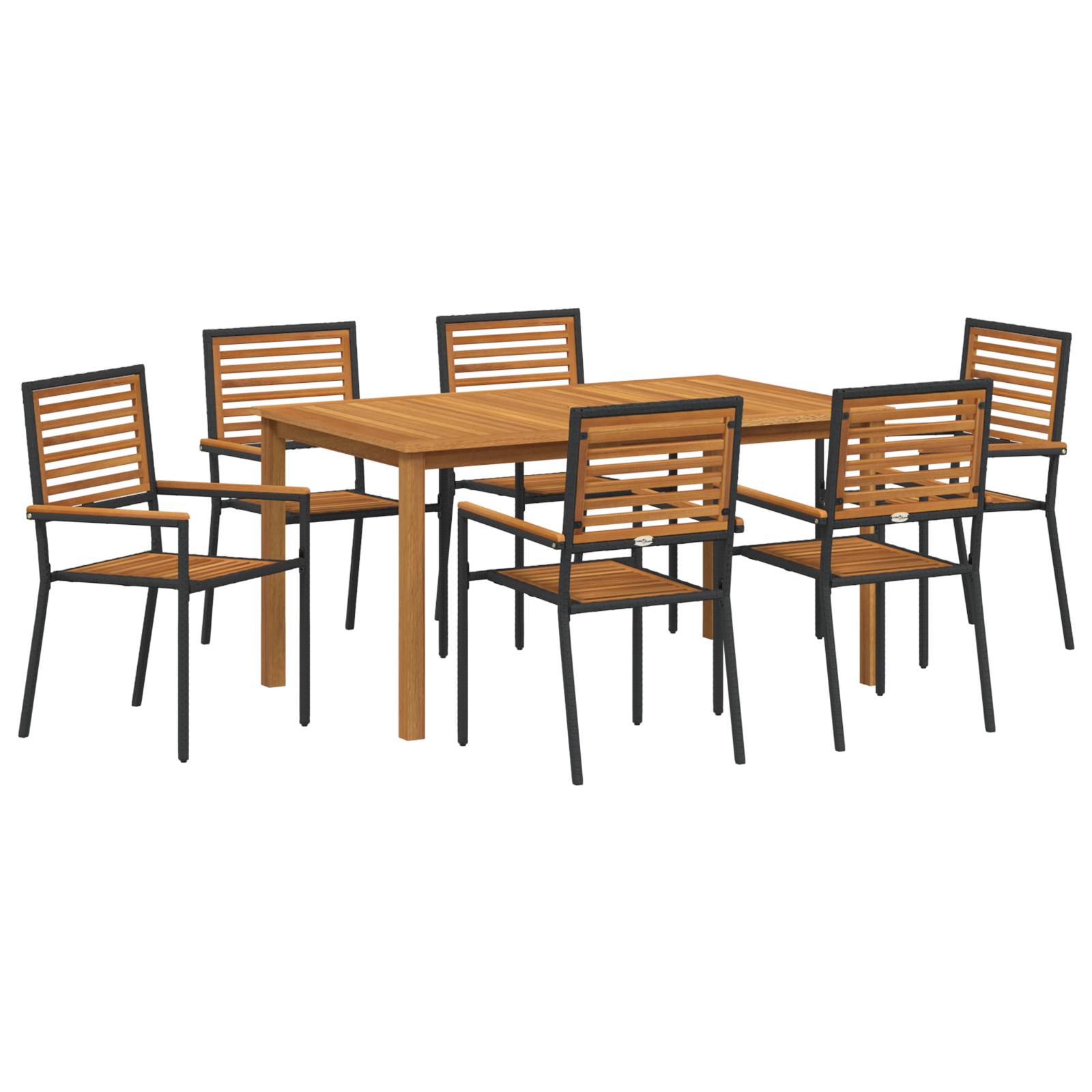vidaXL 7-teilige Garten-Essgruppe Schwarz Poly-Rattan Akazie