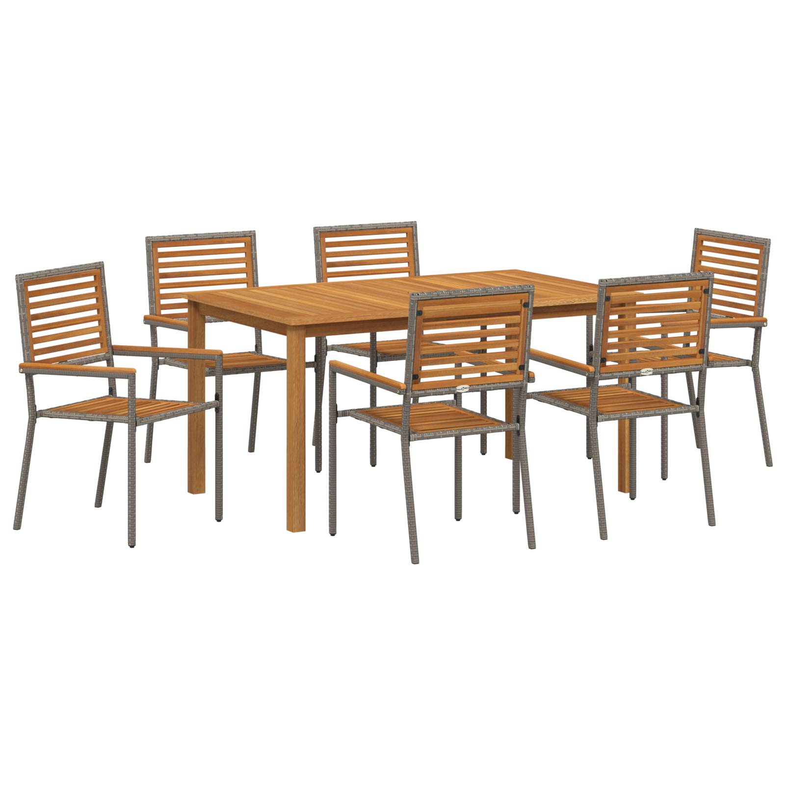 vidaXL 7-teiliges Garten-Essset Grau Poly Rattan Akazie