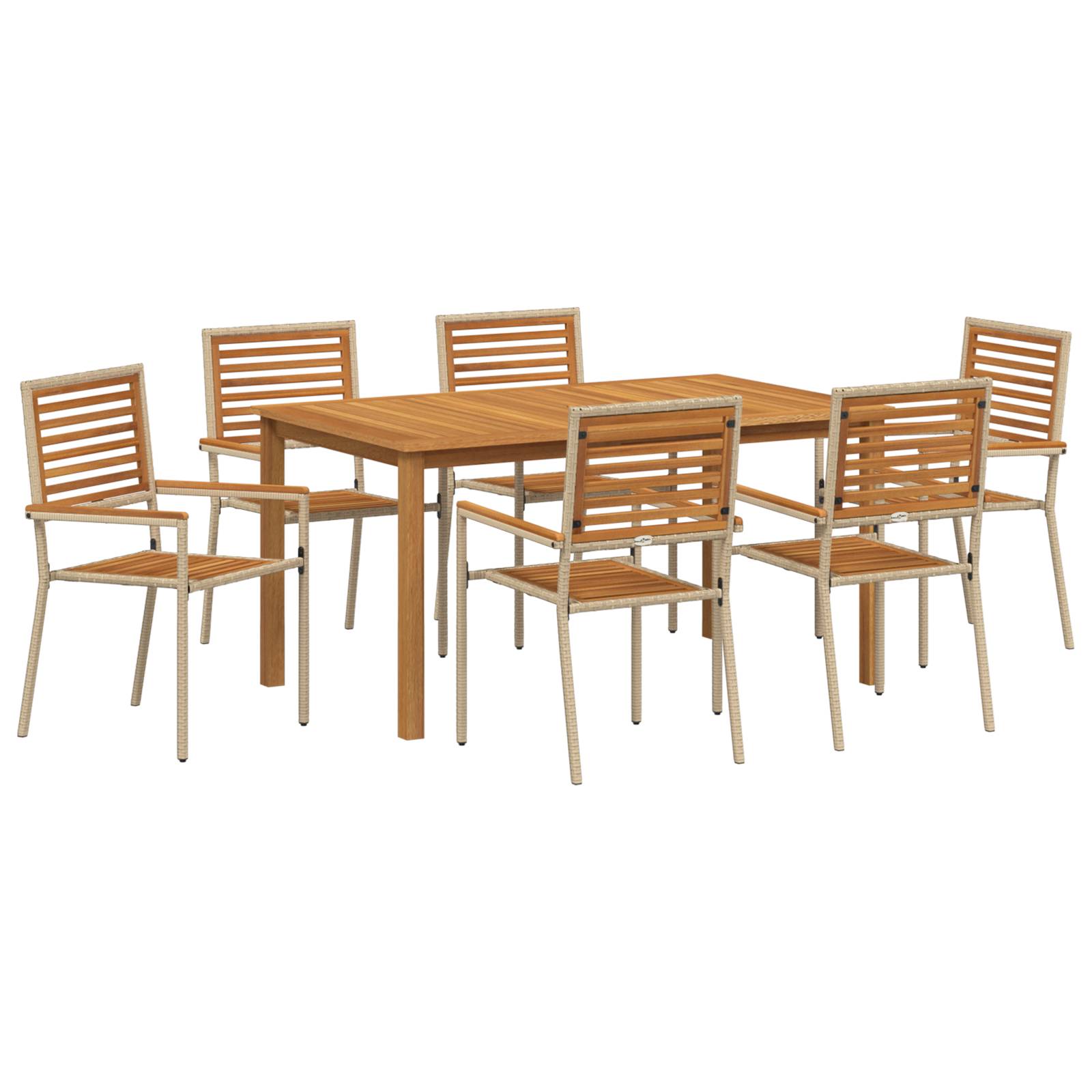 vidaXL 7-teilige Garten-Essgruppe Beige Poly Rattan Akazie