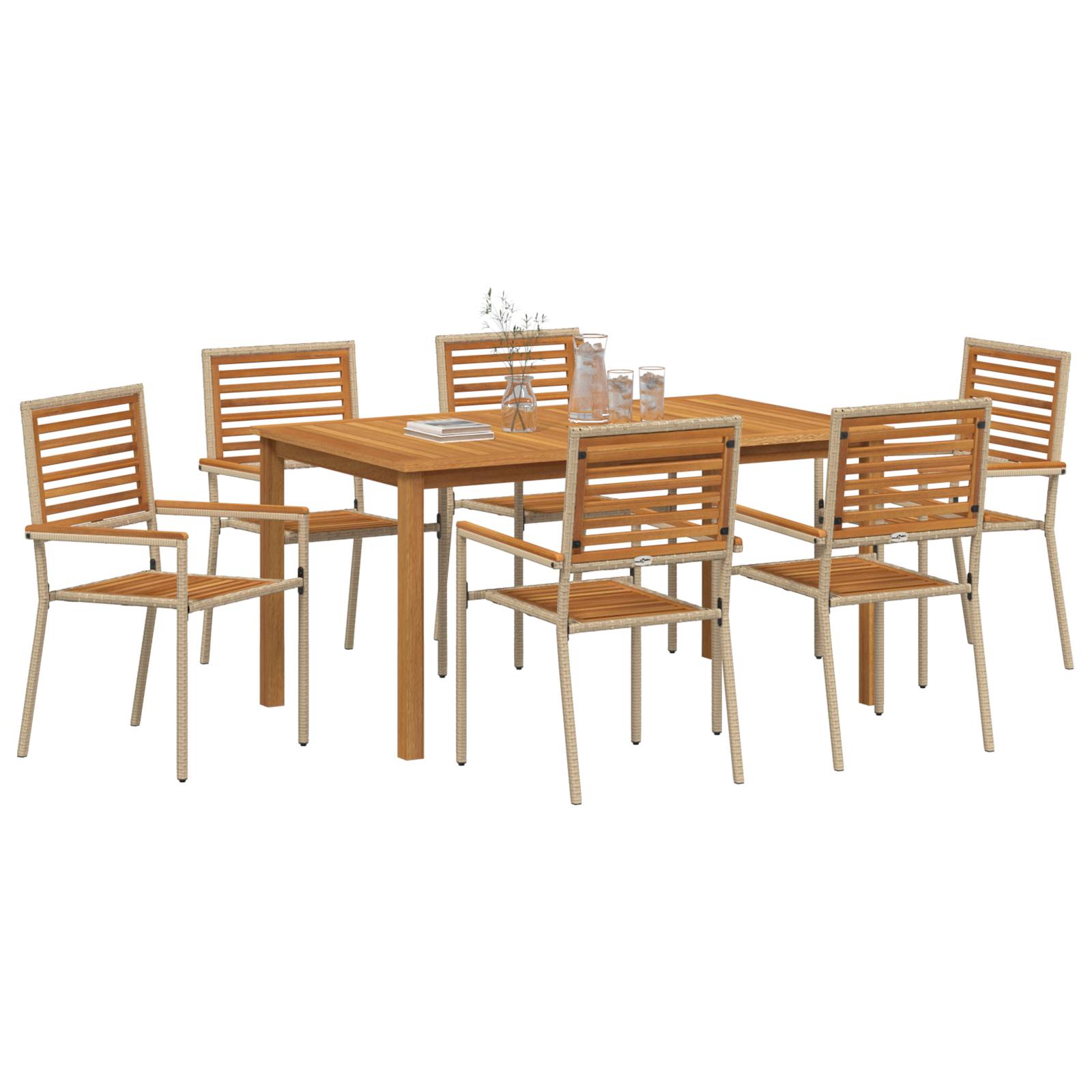 vidaXL 7-teilige Garten-Essgruppe Beige Poly Rattan Akazie