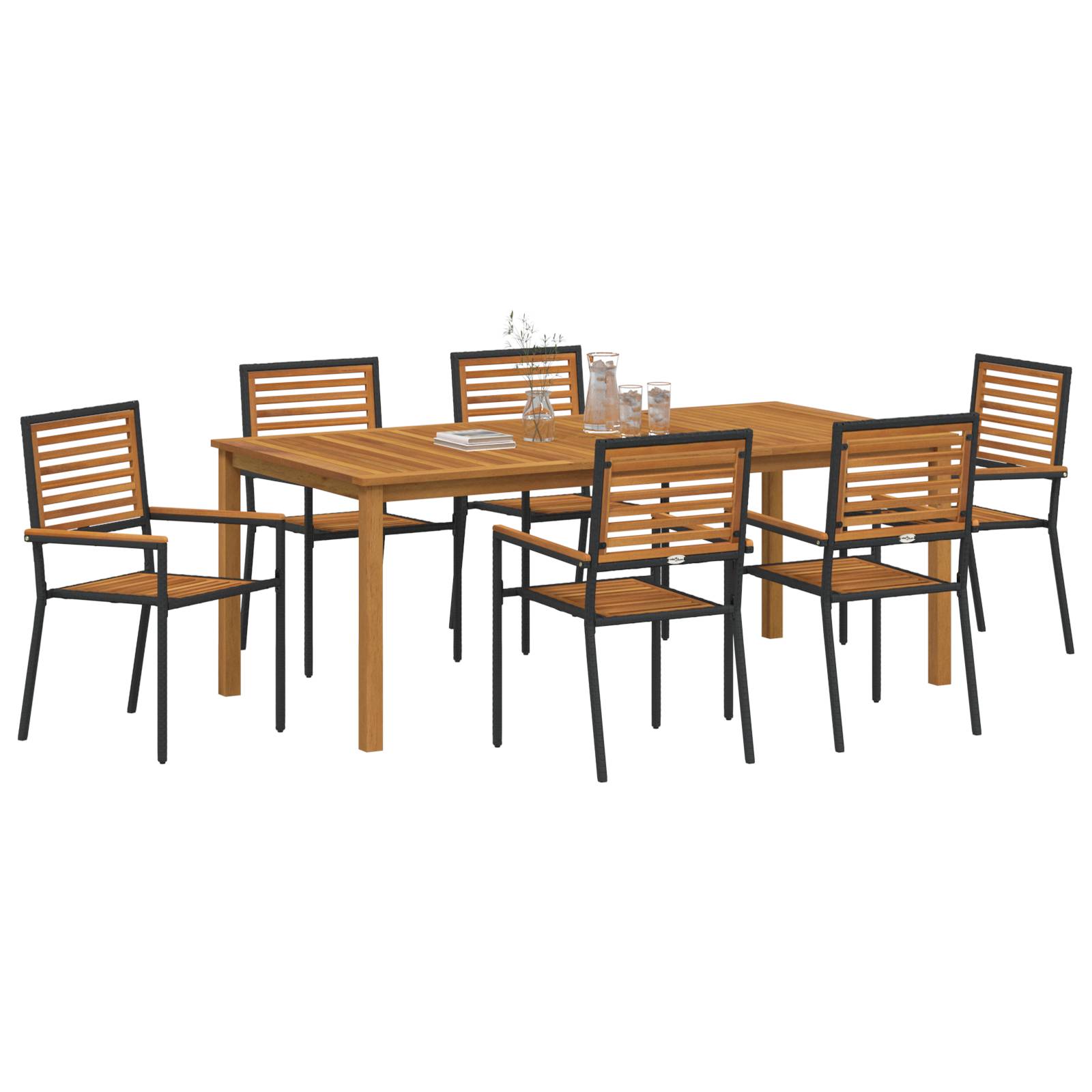 vidaXL 7-teiliges Garten-Esszimmer Set Schwarz Polyrattan Akazie
