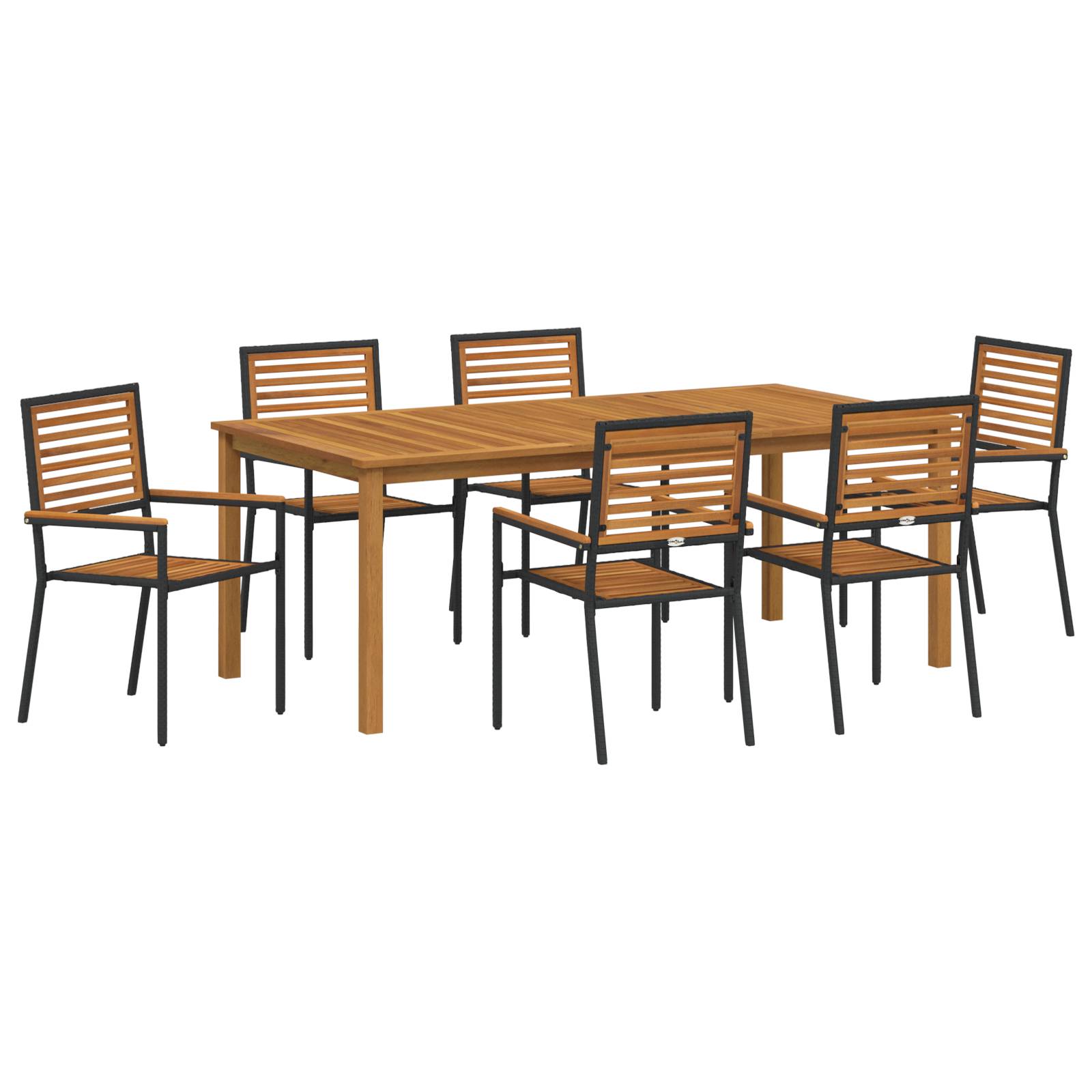 vidaXL 7-teiliges Garten-Esszimmer Set Schwarz Polyrattan Akazie