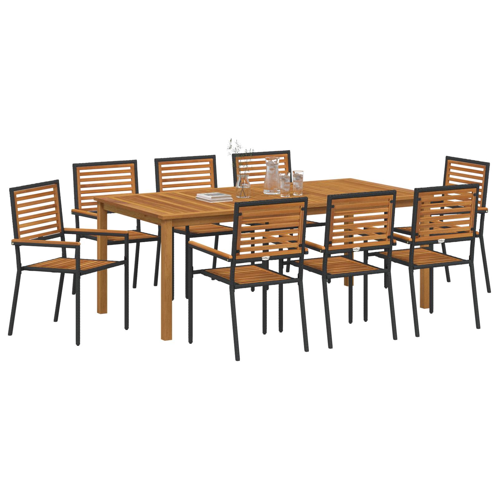 vidaXL 9-teilige Garten Esstischgruppe Schwarz Poly Rattan Akazie
