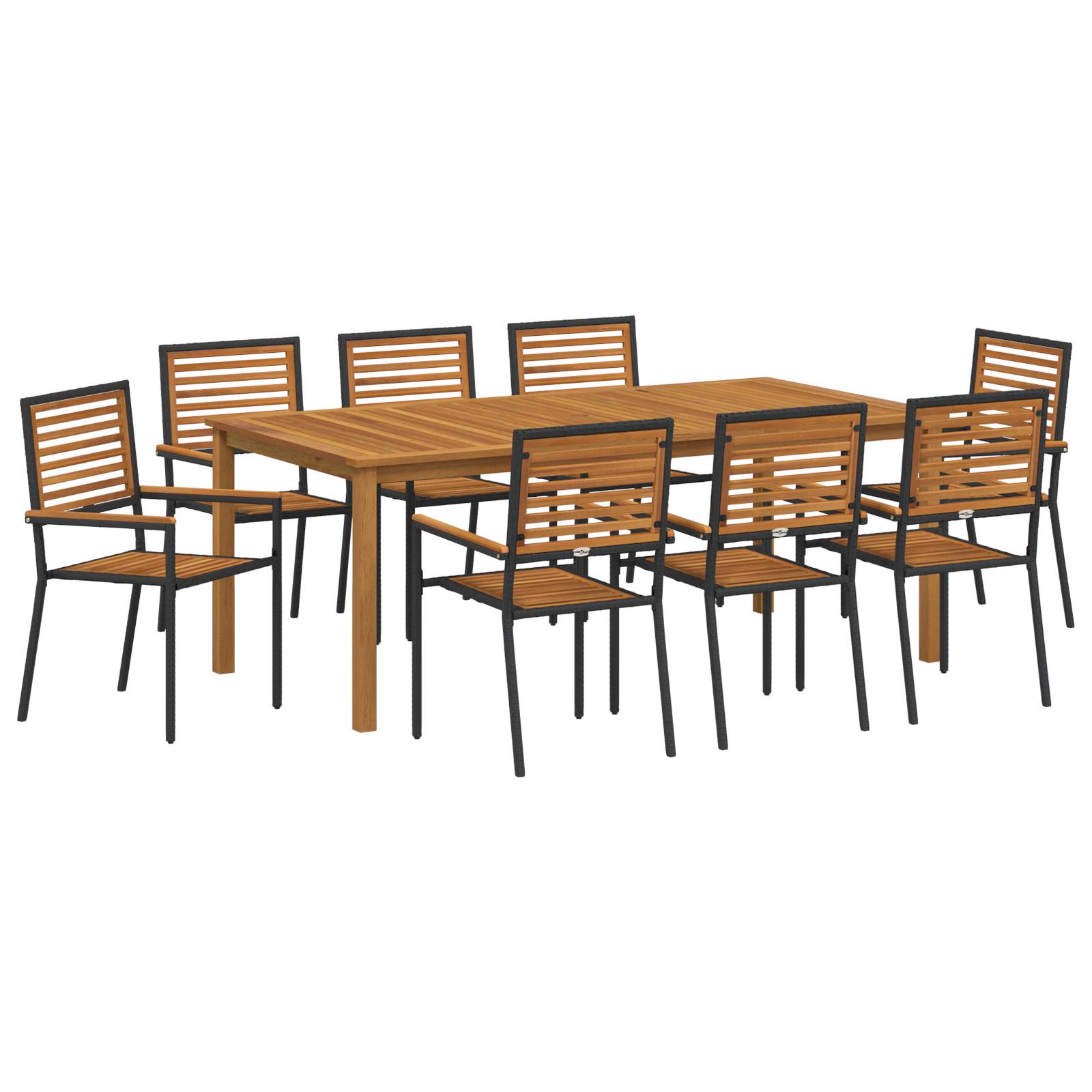 vidaXL 9-teilige Garten Esstischgruppe Schwarz Poly Rattan Akazie