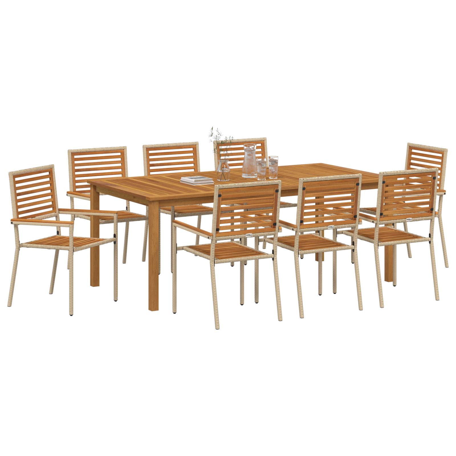 vidaXL 9-teiliges Garten-Essset Beige Poly Rattan Akazie
