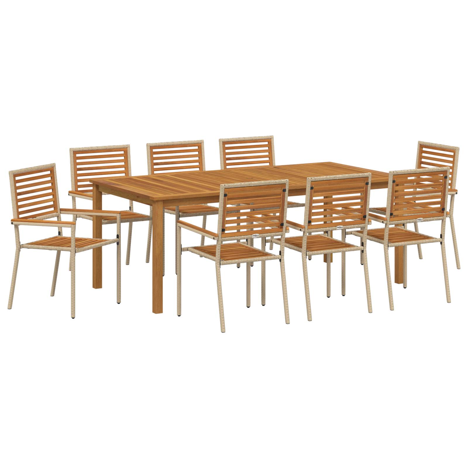 vidaXL 9-teiliges Garten-Essset Beige Poly Rattan Akazie