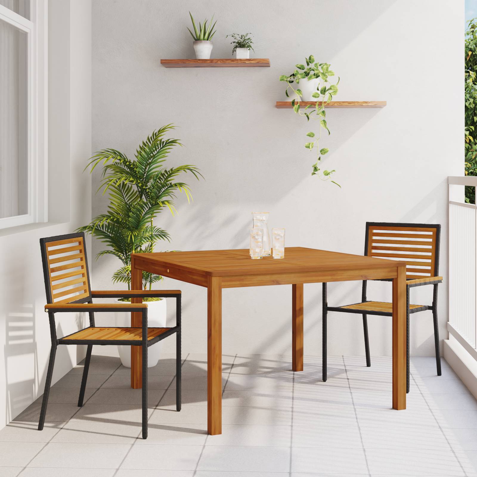 vidaXL 3-teiliges Garten Essset Schwarz Poly-Rattan Akazie