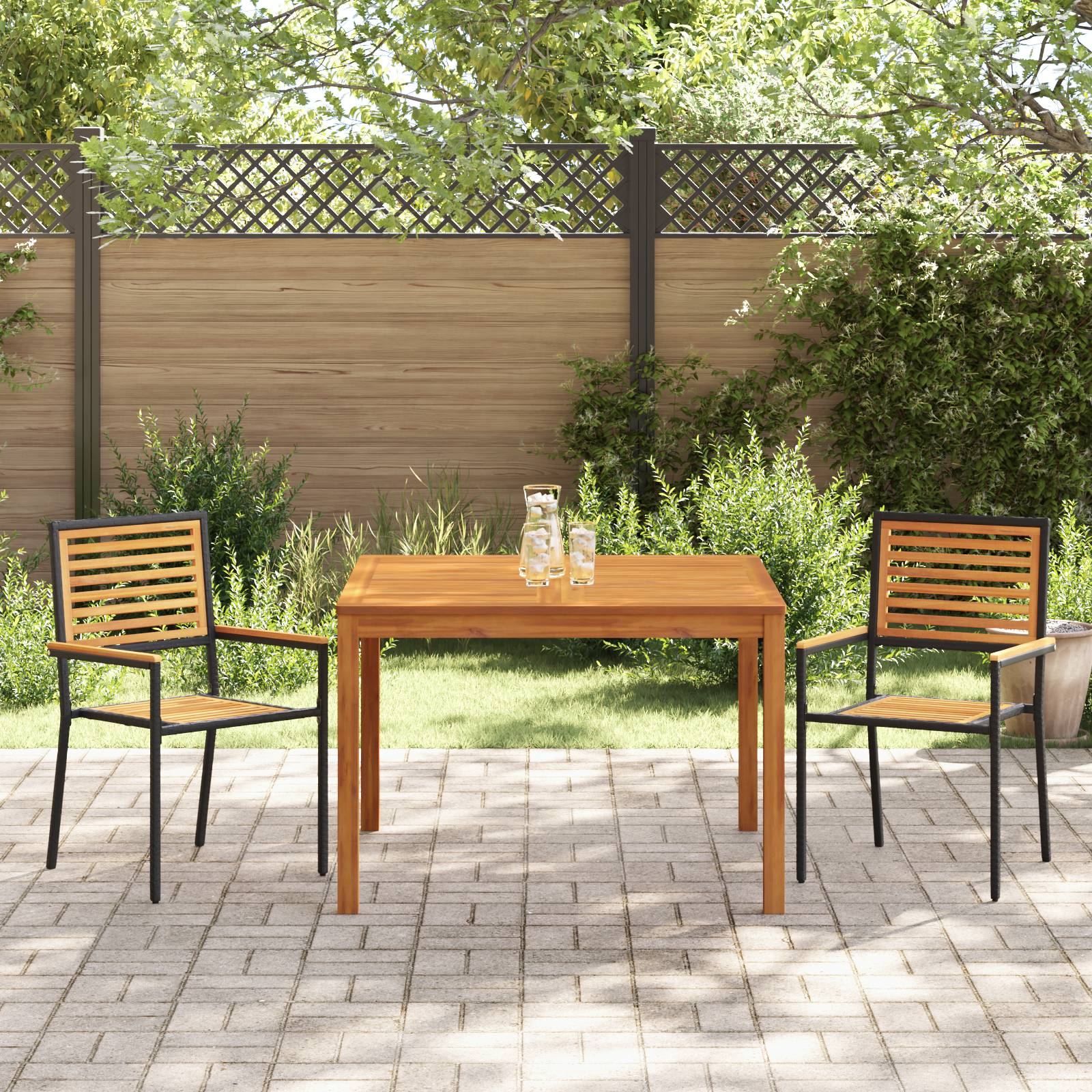 vidaXL 3-teiliges Garten Essset Schwarz Poly-Rattan Akazie