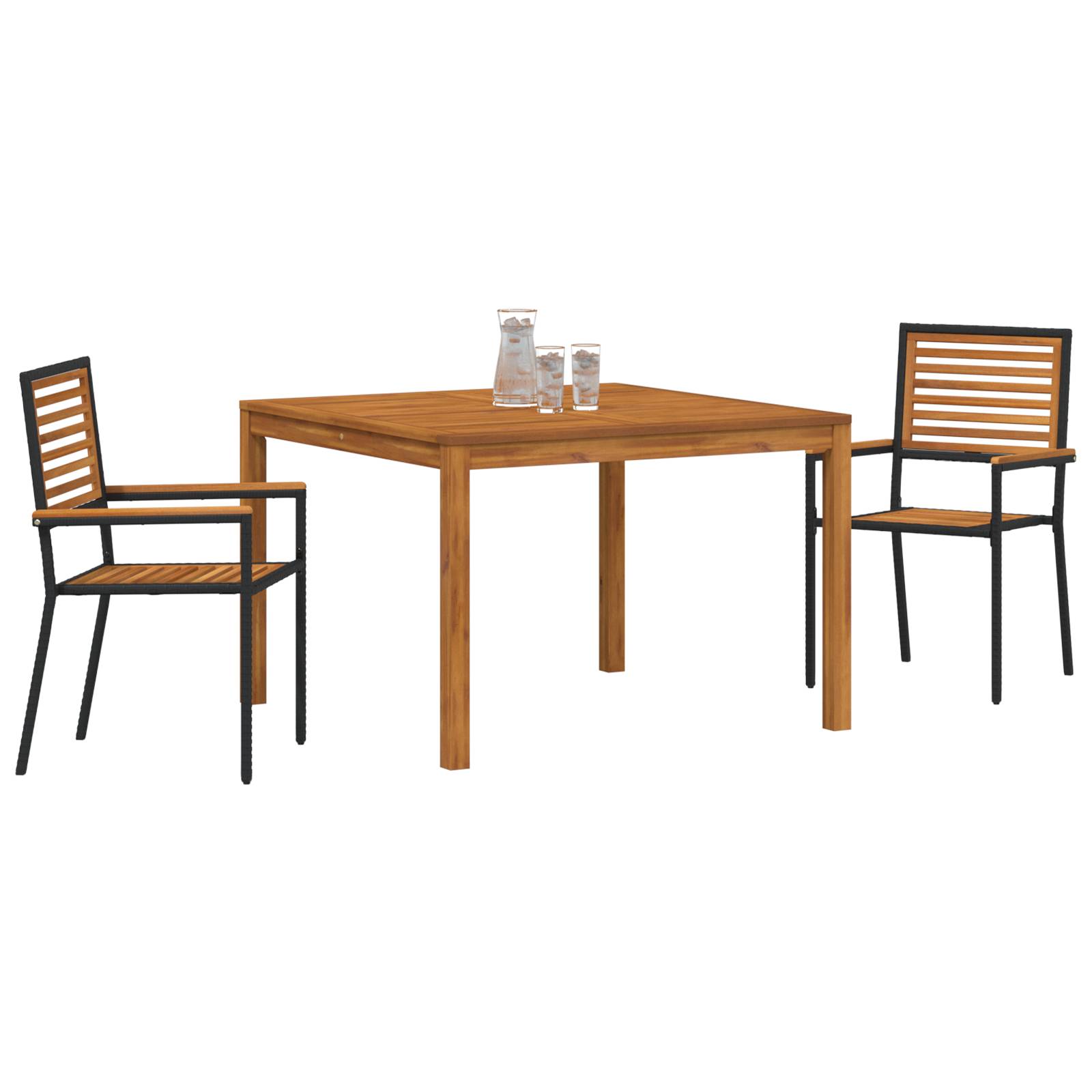 vidaXL 3-teiliges Garten Essset Schwarz Poly-Rattan Akazie