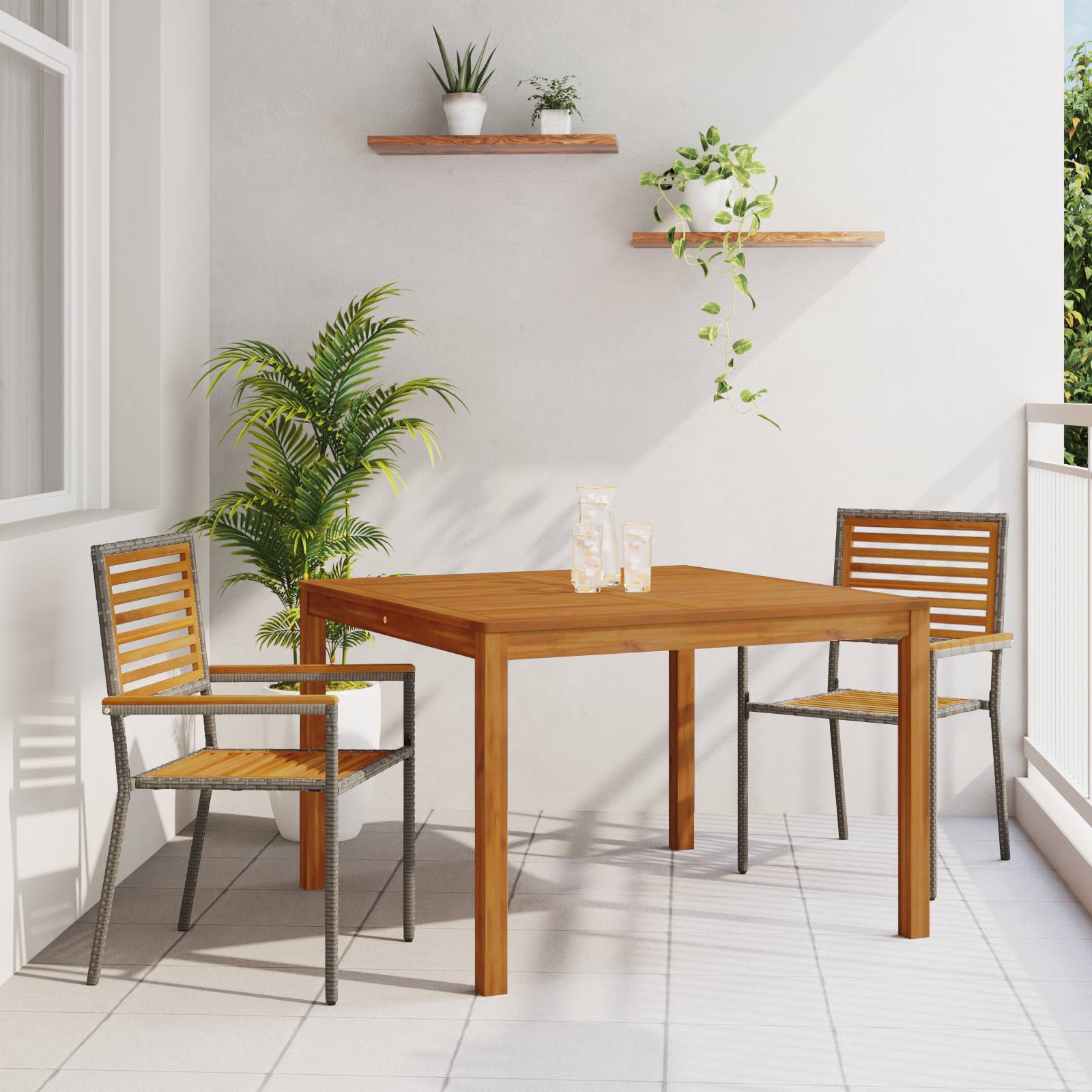 vidaXL 3-teilige Garten Essgruppe Grau Poly-Rattan Akazie