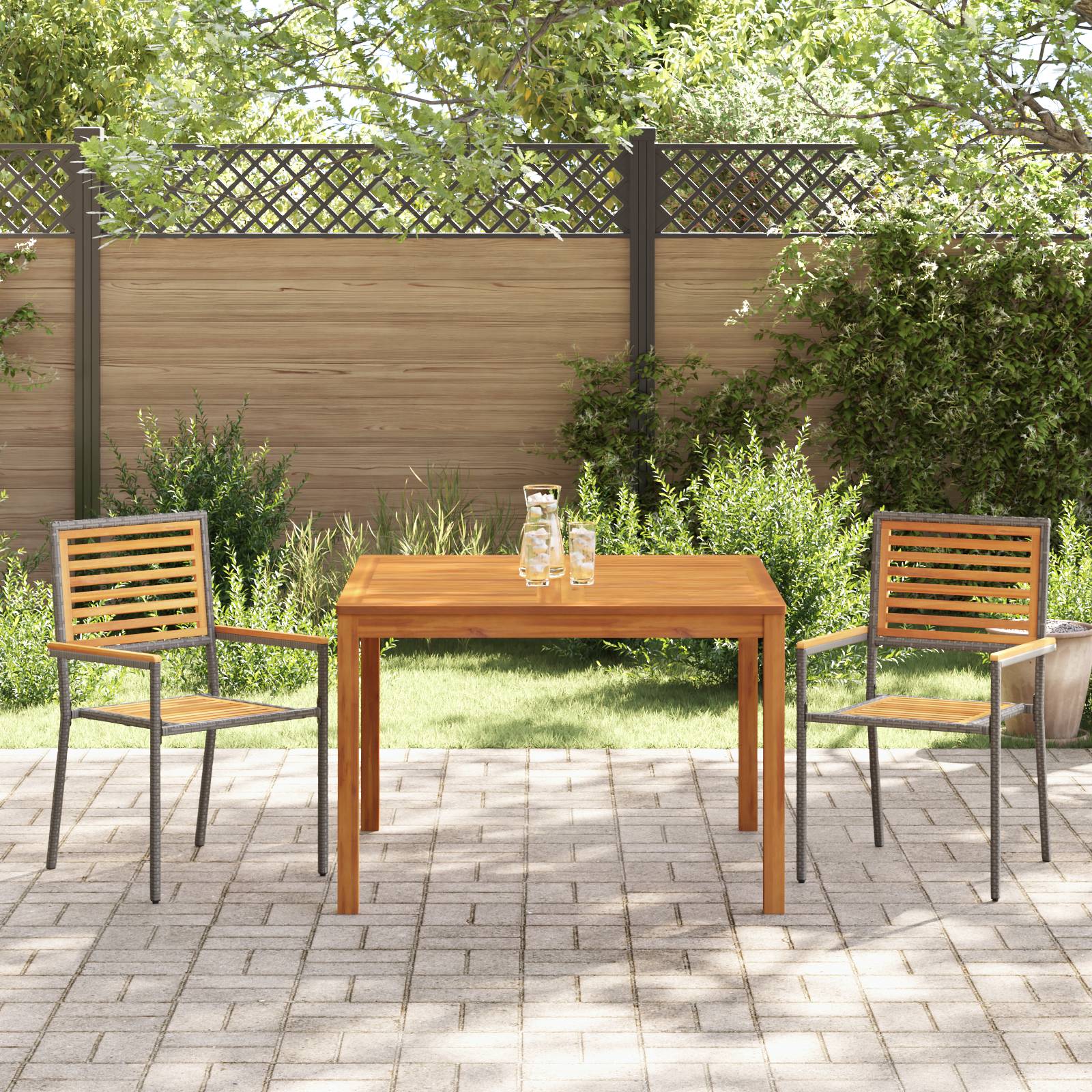 vidaXL 3-teilige Garten Essgruppe Grau Poly-Rattan Akazie
