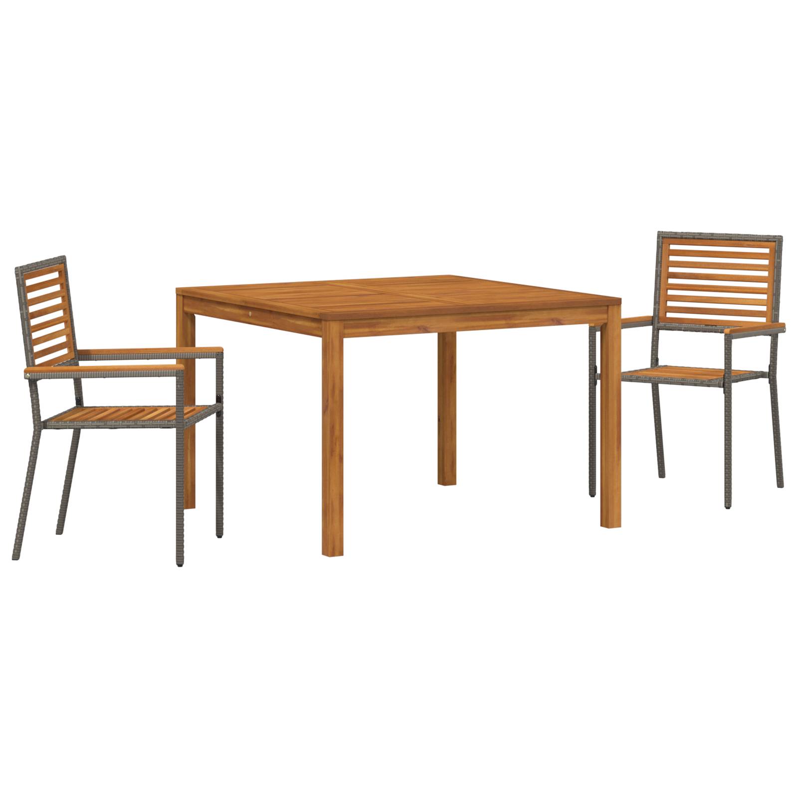 vidaXL 3-teilige Garten Essgruppe Grau Poly-Rattan Akazie