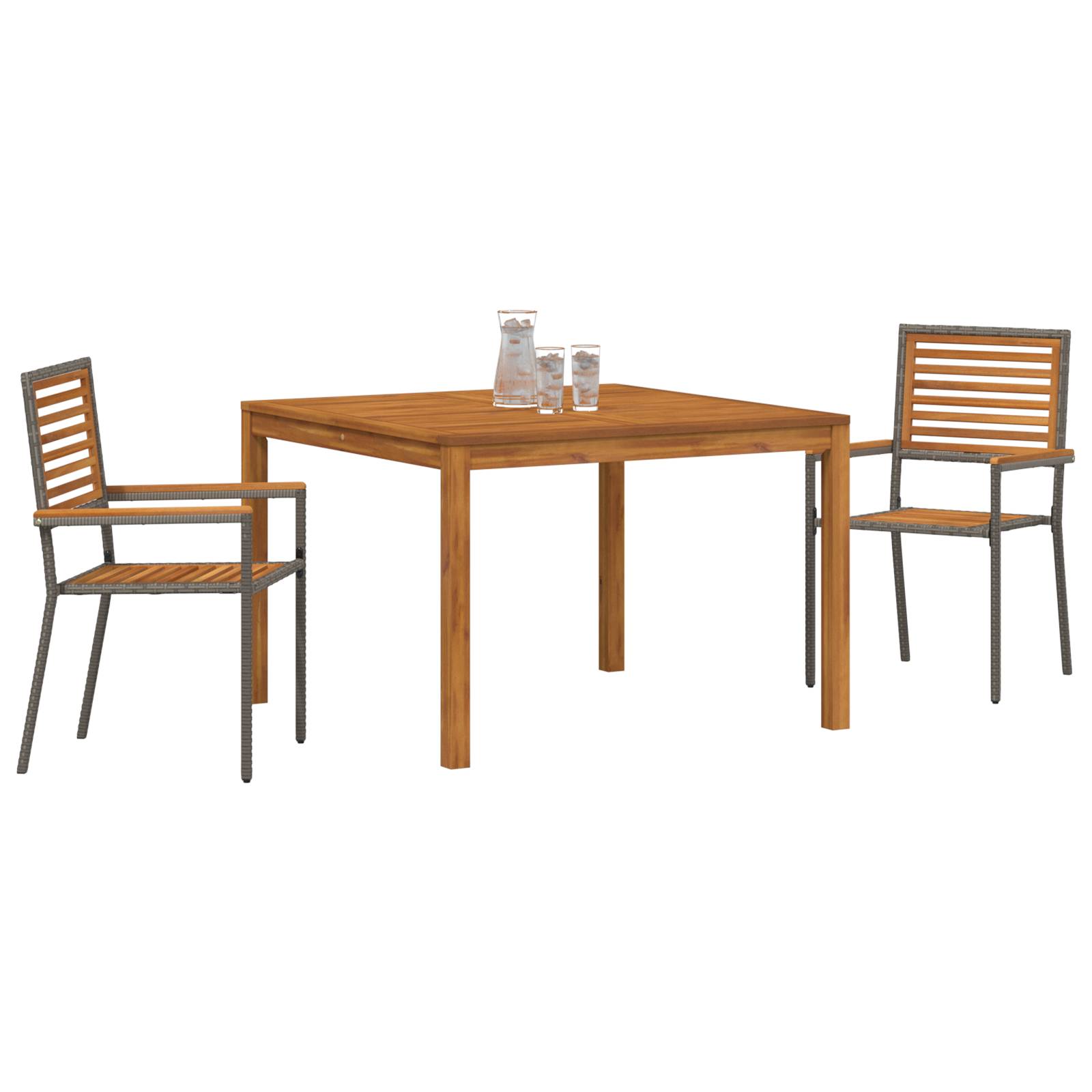 vidaXL 3-teilige Garten Essgruppe Grau Poly-Rattan Akazie