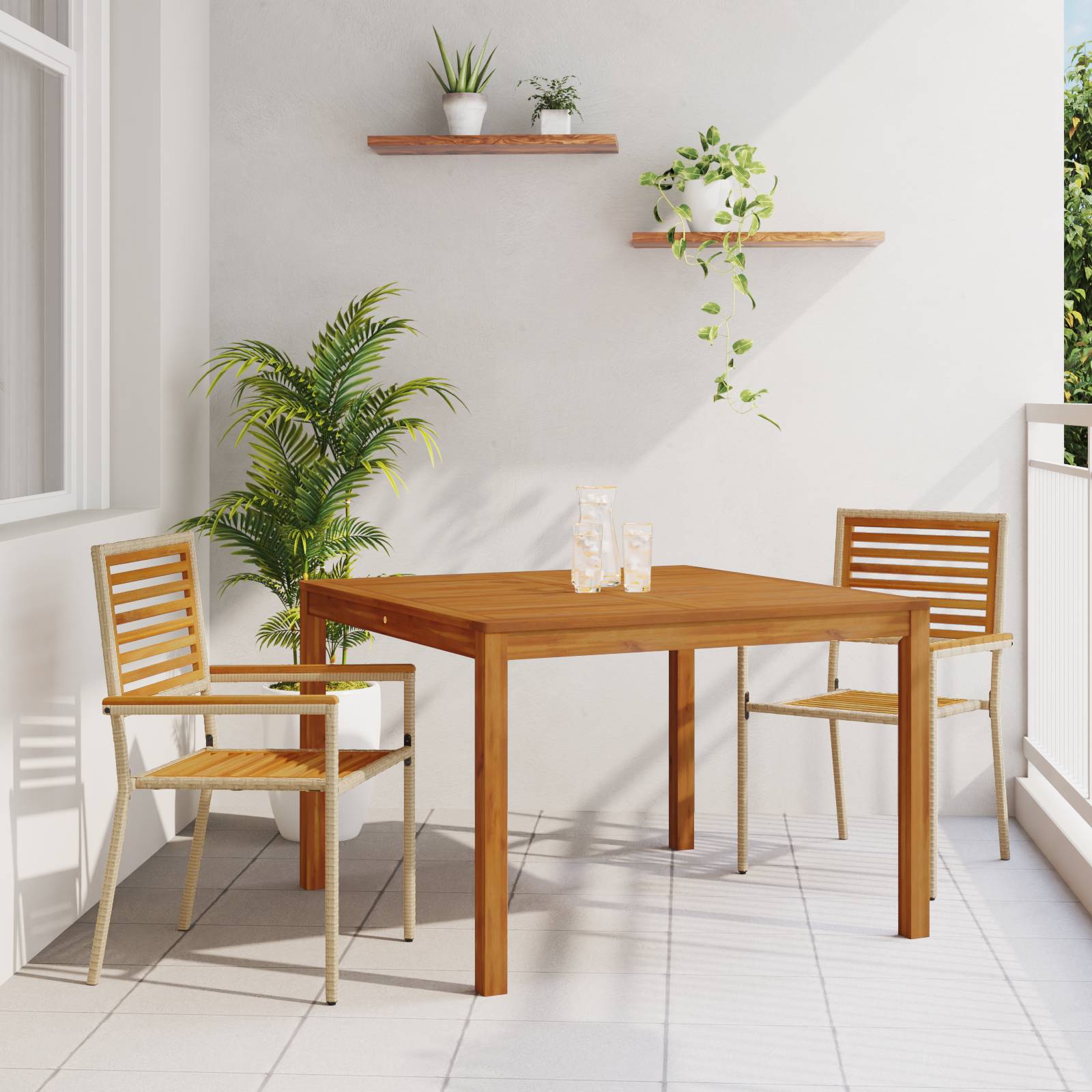 vidaXL 3-teiliges Garten Essset Beige, Poly-Rattan Akazie
