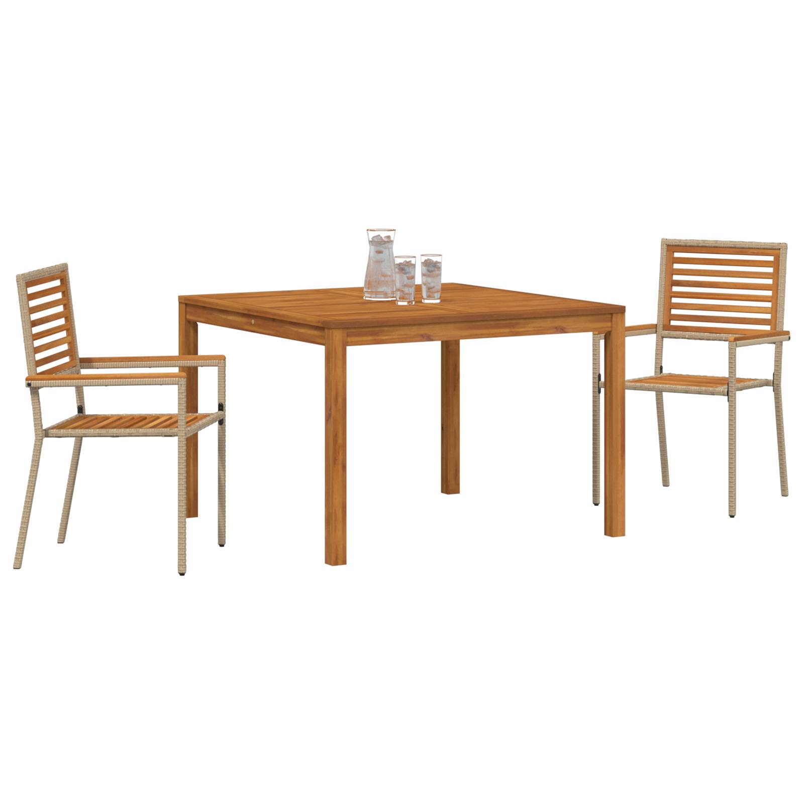 vidaXL 3-teiliges Garten Essset Beige, Poly-Rattan Akazie