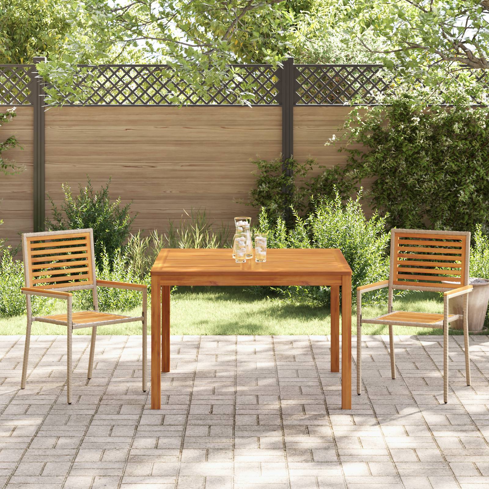 vidaXL 3-teiliges Garten Essset Beige, Poly-Rattan Akazie