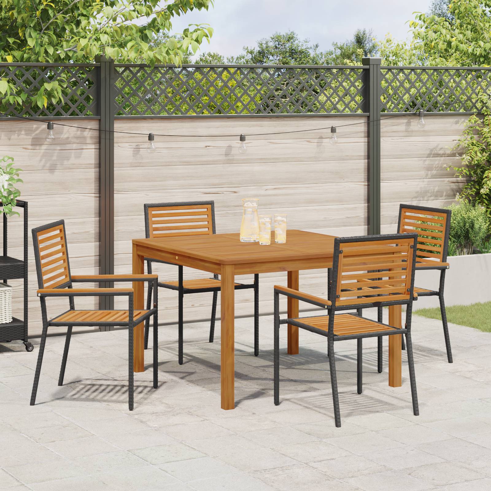 vidaXL 5-teiliges Garten Esszimmer Set Schwarzes Poly Rattan Akazie