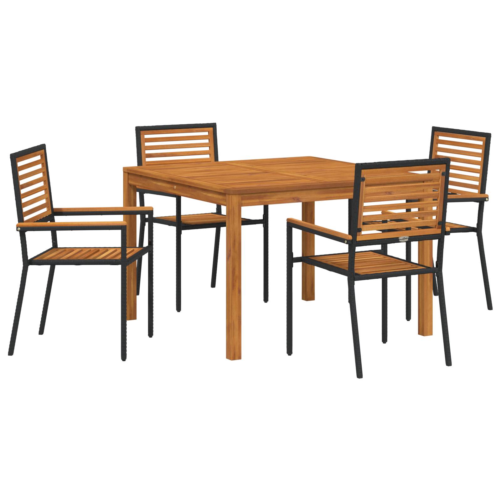vidaXL 5-teiliges Garten Esszimmer Set Schwarzes Poly Rattan Akazie