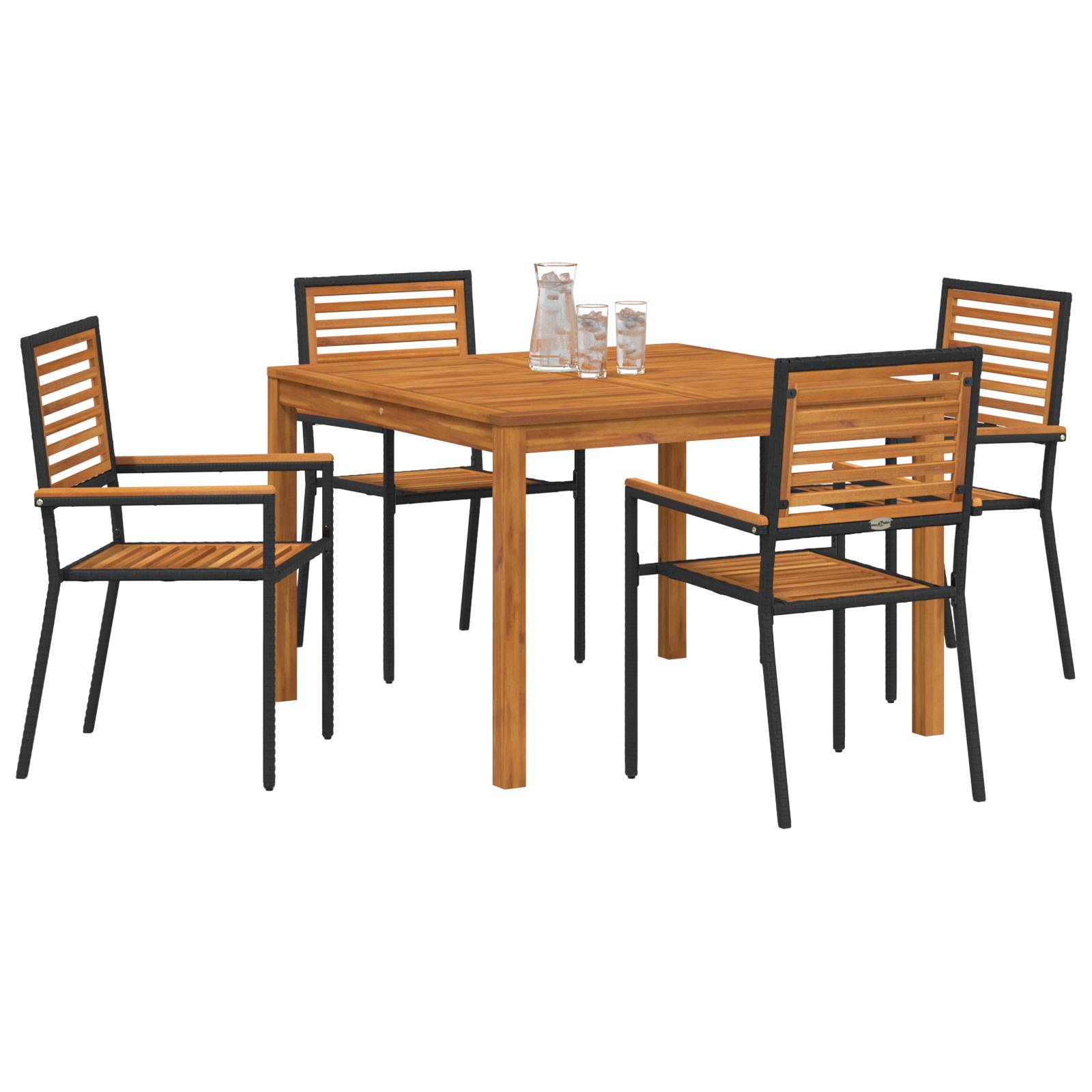vidaXL 5-teiliges Garten Esszimmer Set Schwarzes Poly Rattan Akazie