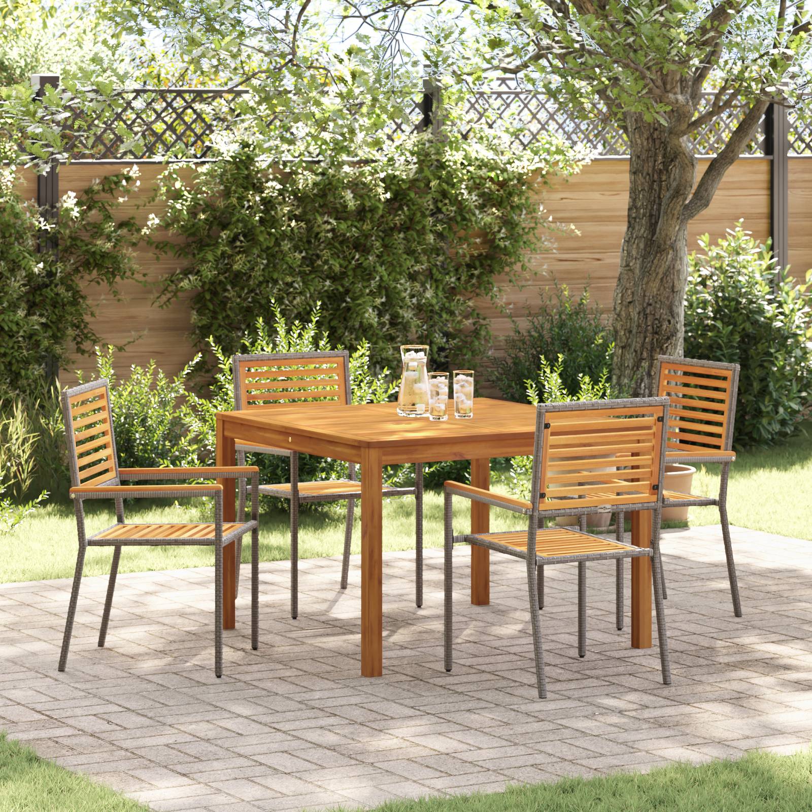 vidaXL 5-teilige Garten Essgruppe Grau Poly-Rattan Akazie