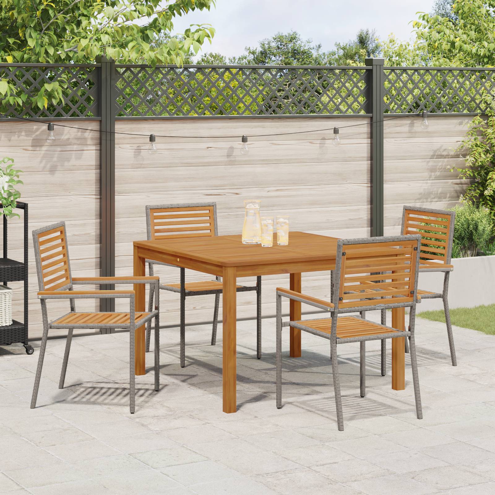 vidaXL 5-teilige Garten Essgruppe Grau Poly-Rattan Akazie