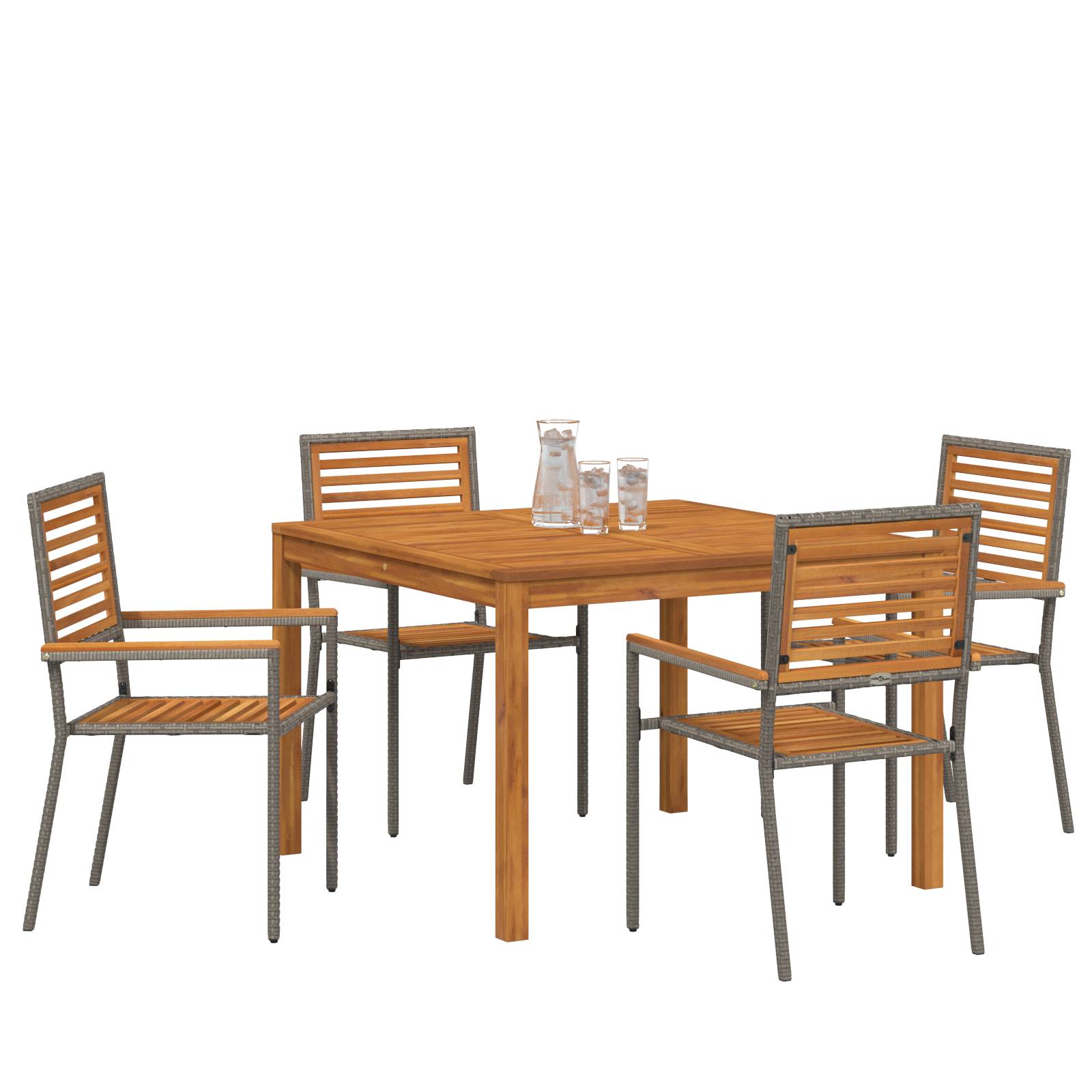 vidaXL 5-teilige Garten Essgruppe Grau Poly-Rattan Akazie
