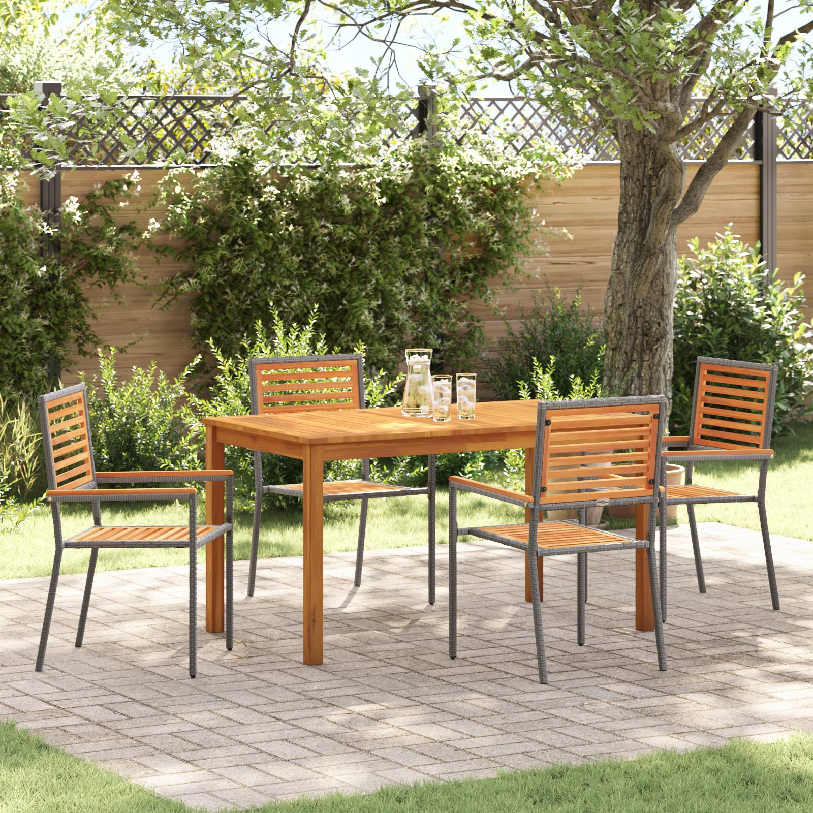 vidaXL 5-teiliges Garten Essset Grau Poly Rattan Akazie