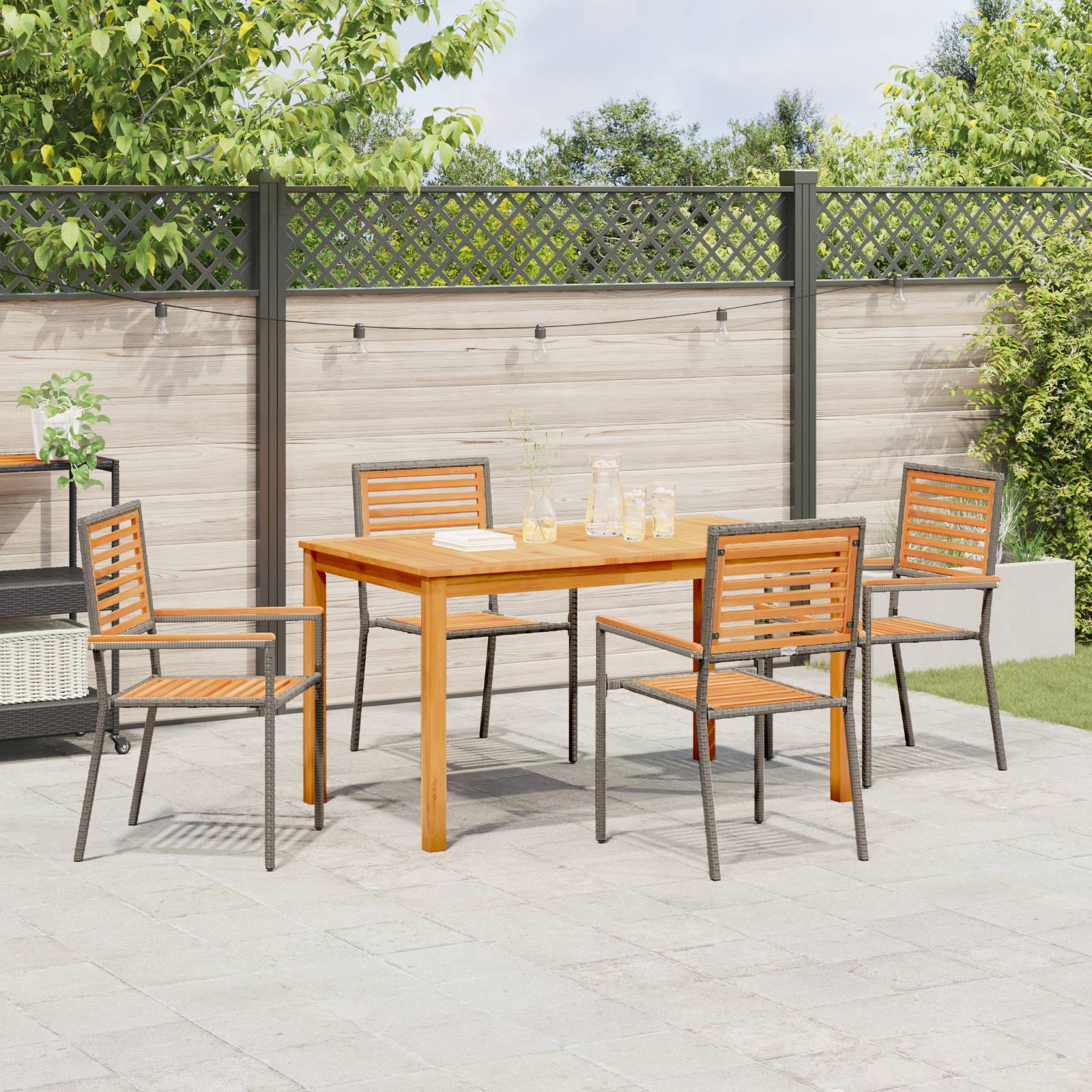 vidaXL 5-teiliges Garten Essset Grau Poly Rattan Akazie