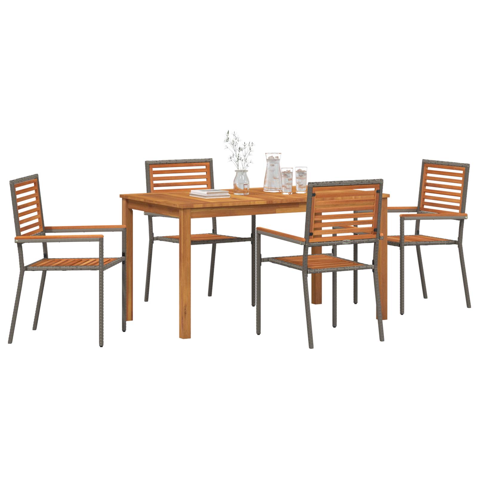 vidaXL 5-teiliges Garten Essset Grau Poly Rattan Akazie