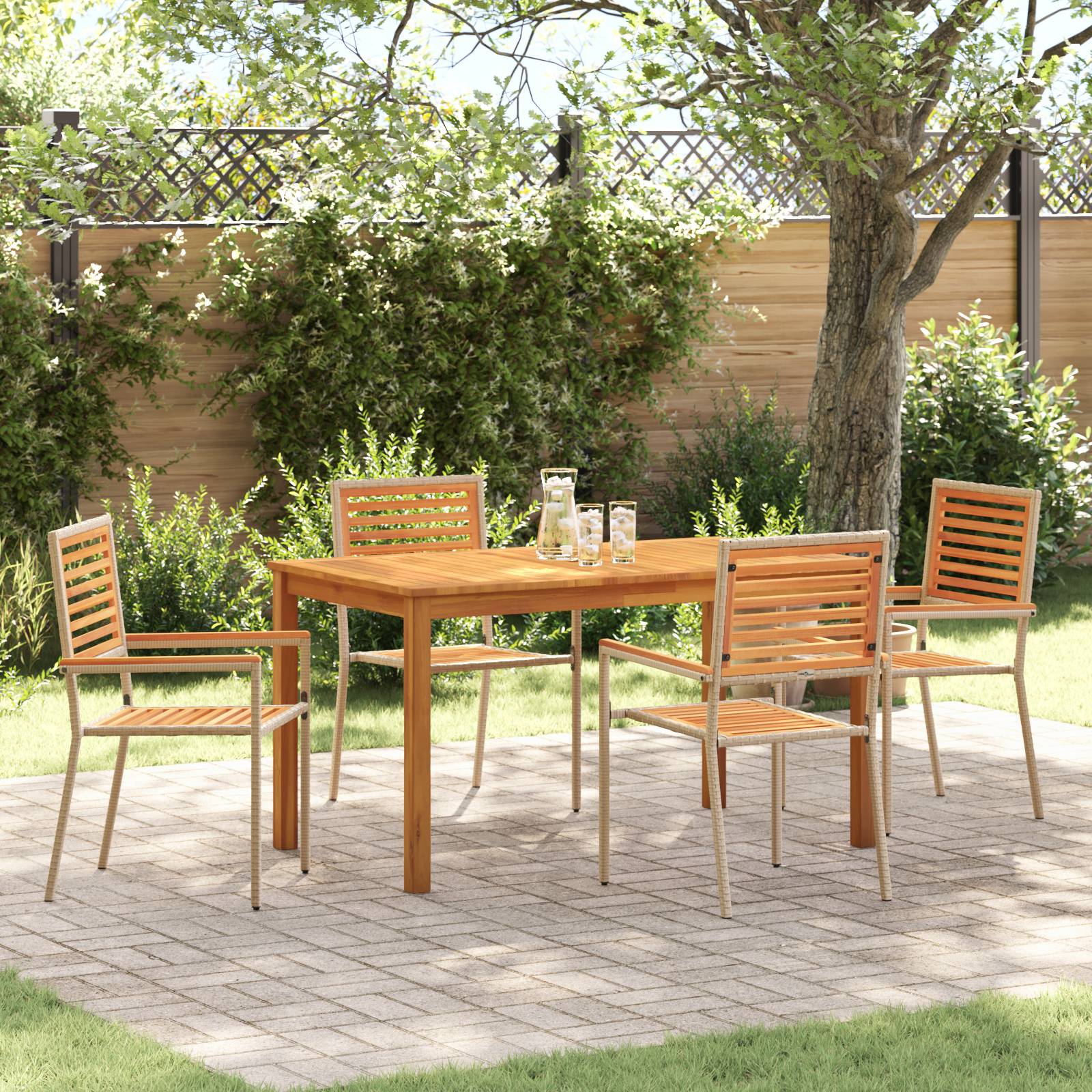 vidaXL 5-teiliges Garten Essset Beige Poly-Rattan Akazie
